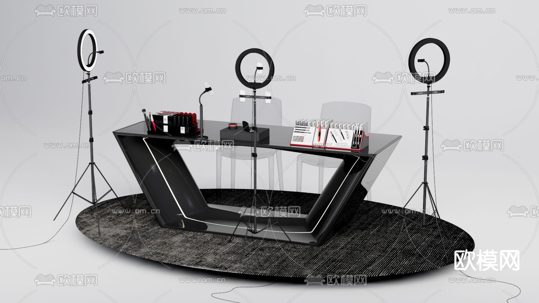 现代直播间桌椅su模型下载（渲染图1）
