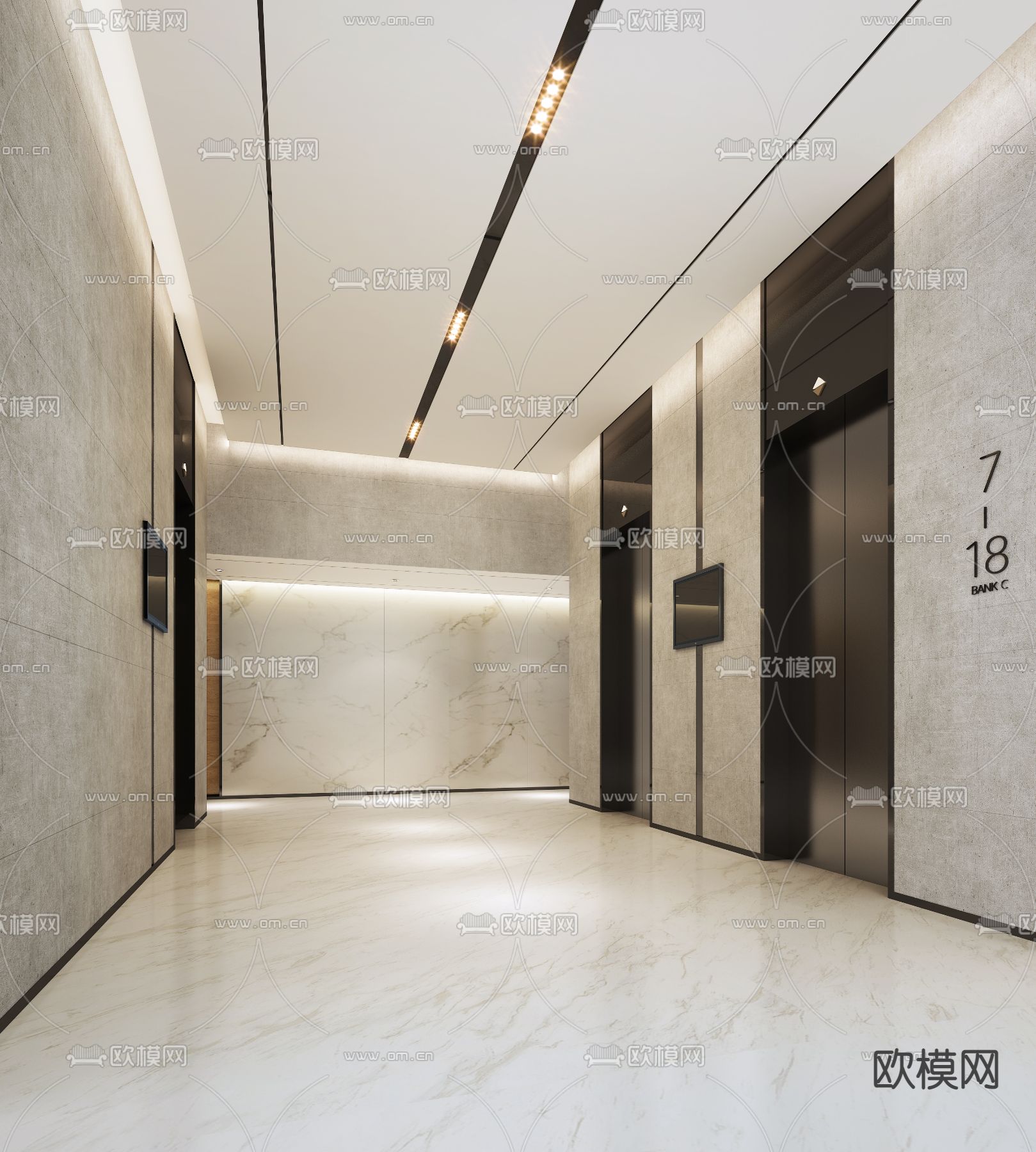 现代电梯厅3d模型下载