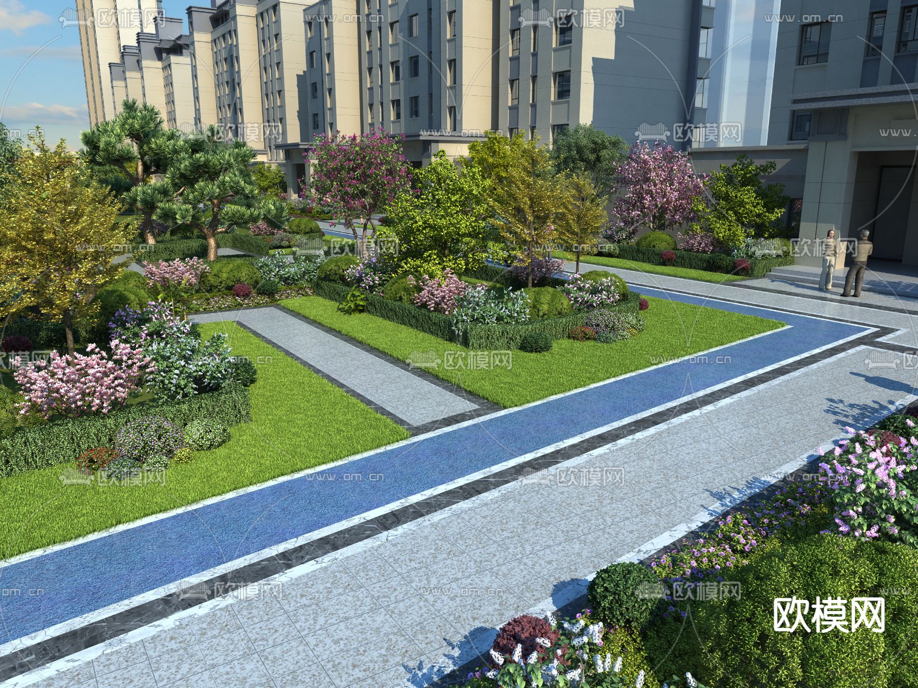 现代住宅小区园林景观3d模型下载_ID12052720_3dmax免费模型-欧模网