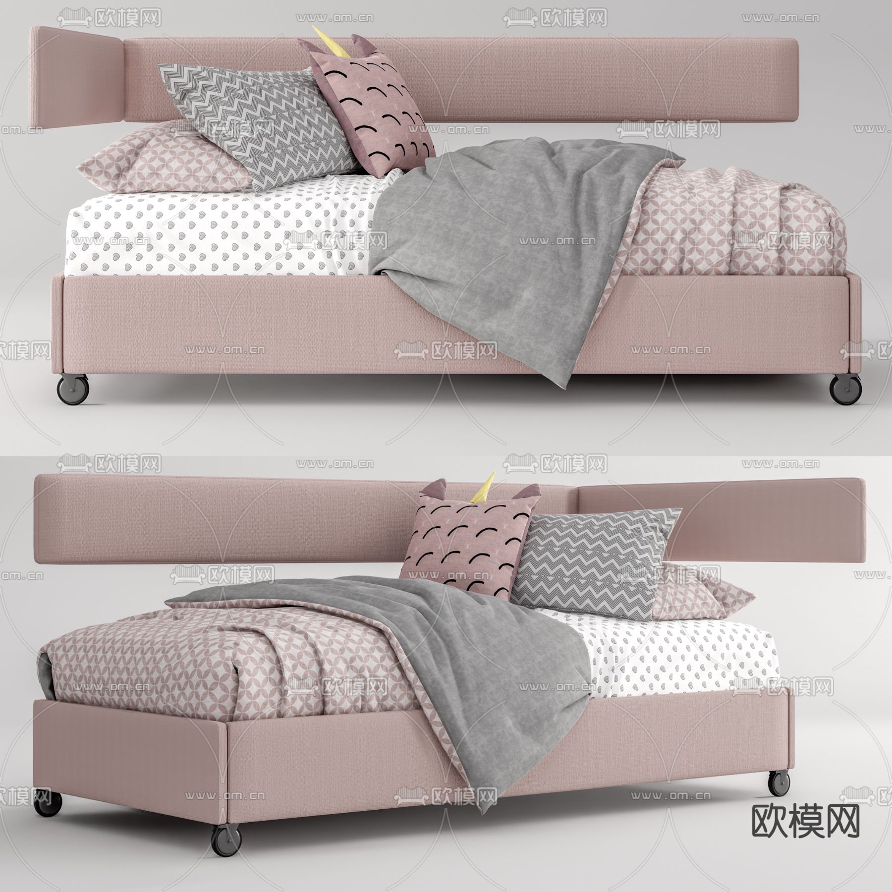 Joker现代粉色儿童床su模型下载（渲染图1）