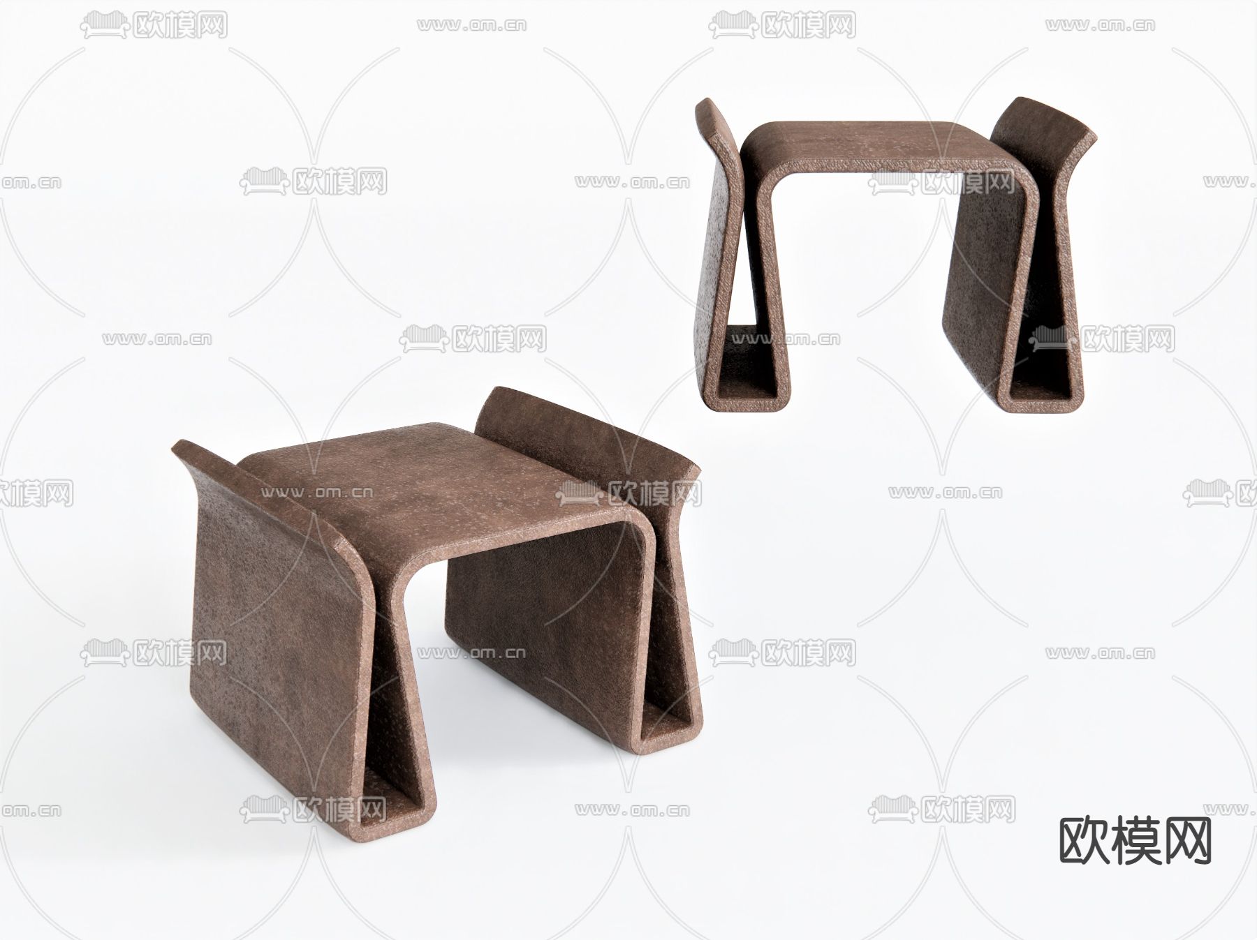北欧异形棕色凳子su模型下载（渲染图1）