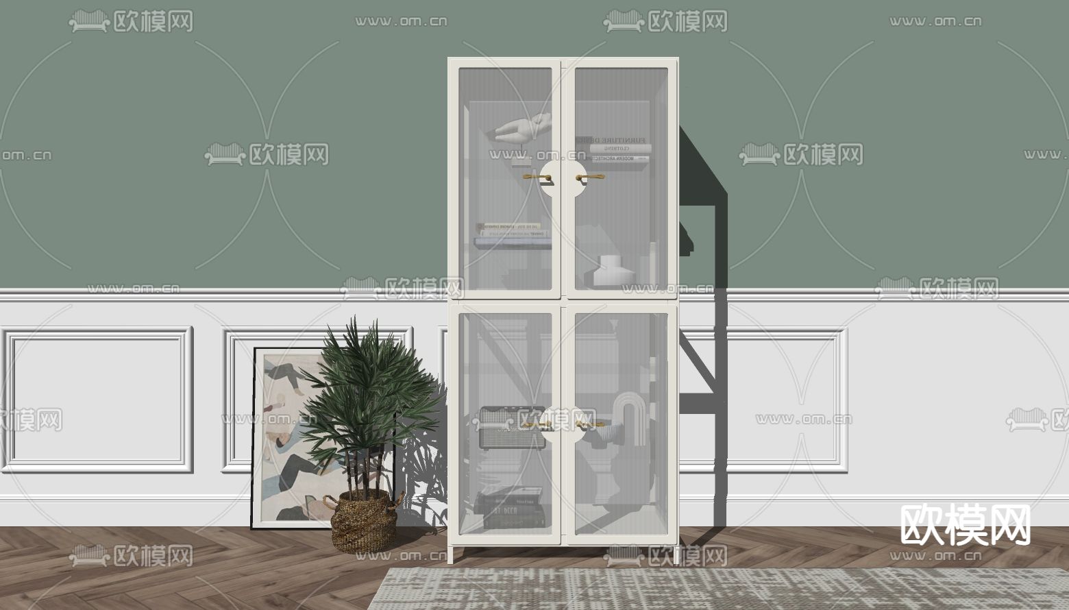 现代长虹玻璃装饰柜su模型