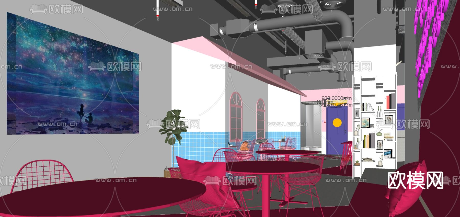 现代健身房瑜伽室su模型下载（渲染图1）