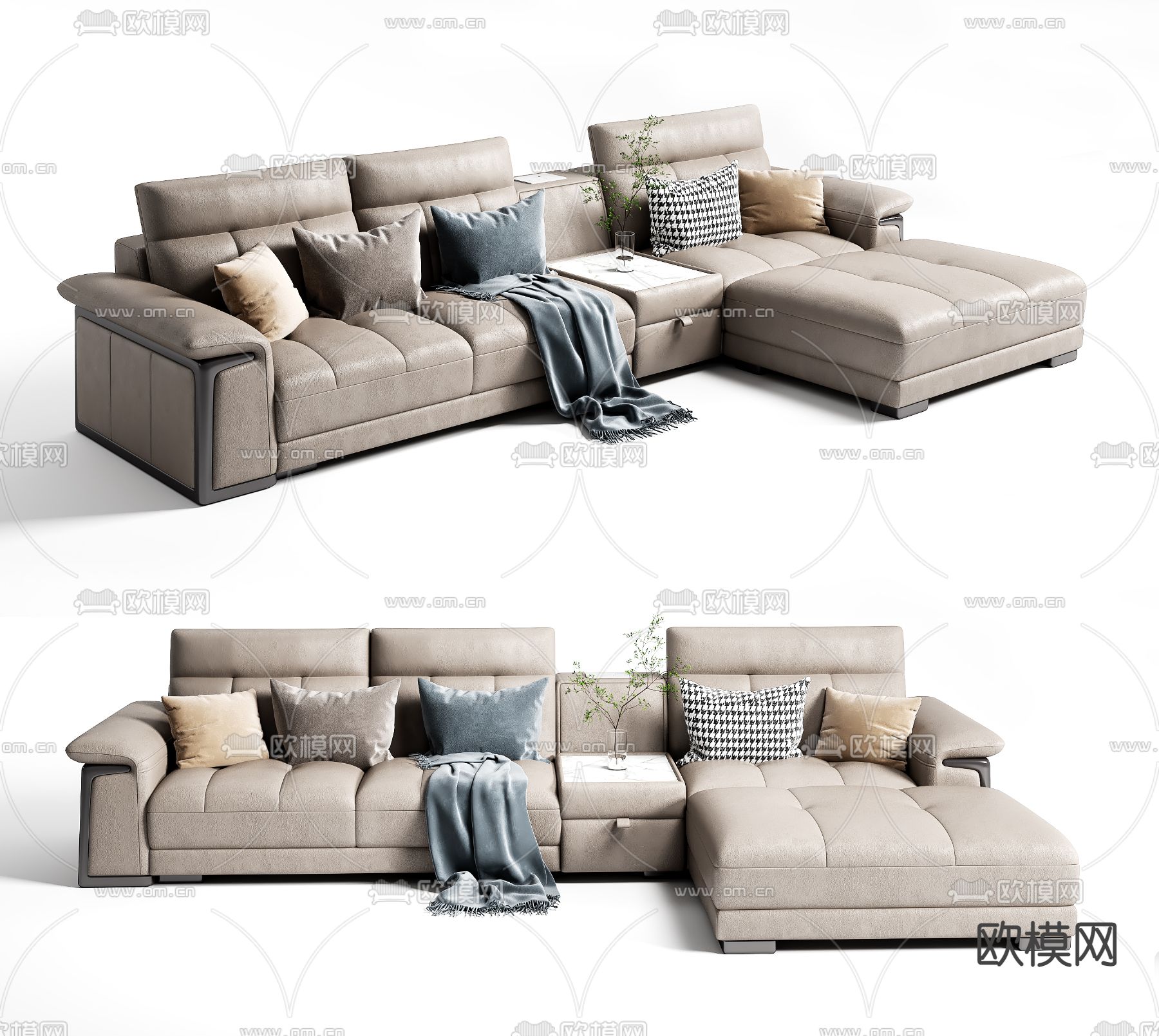 现代转角多人沙发su模型下载（渲染图1）