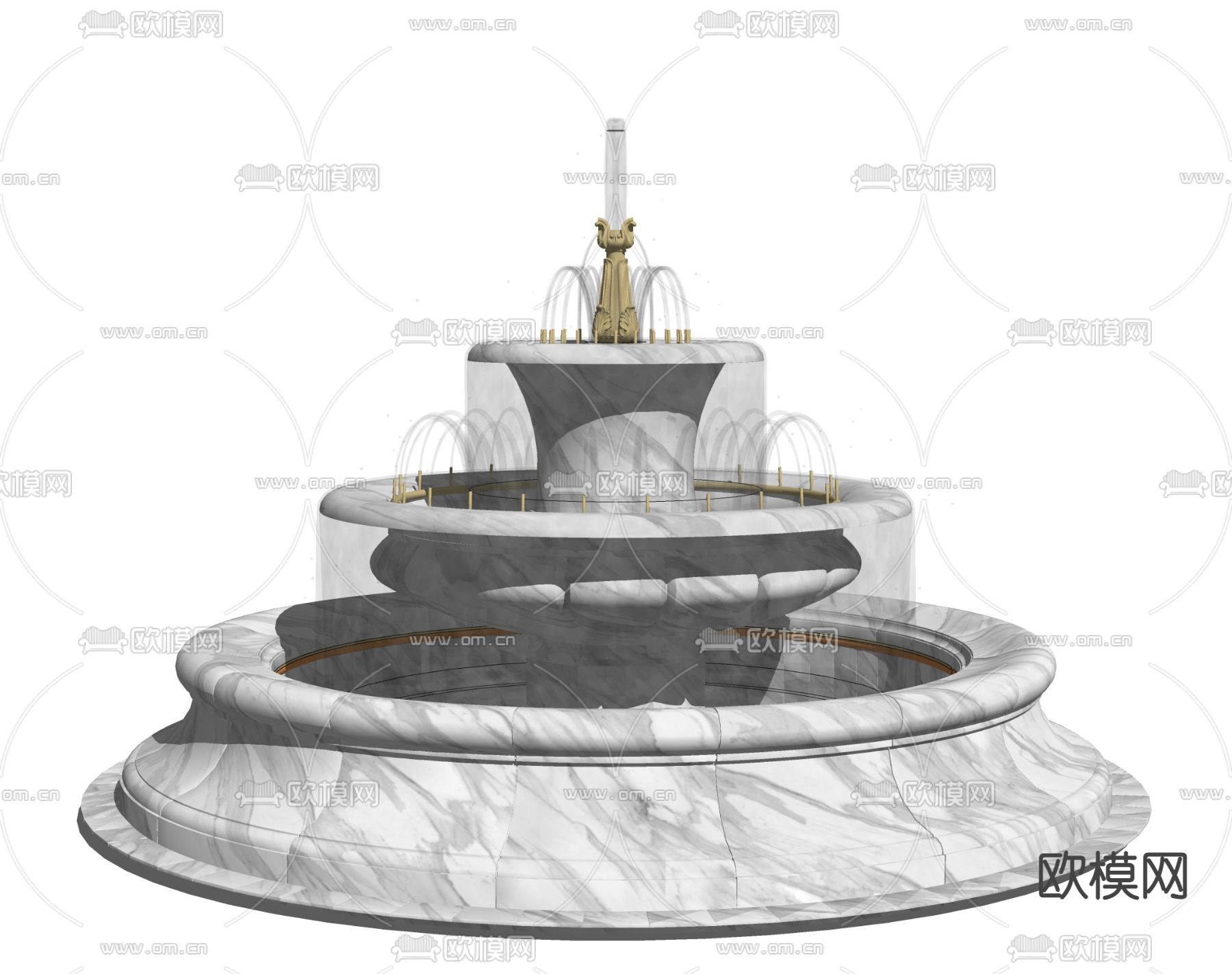 欧式三层喷泉小品su模型下载（渲染图2）