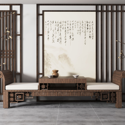  中式实木床尾凳su模型 