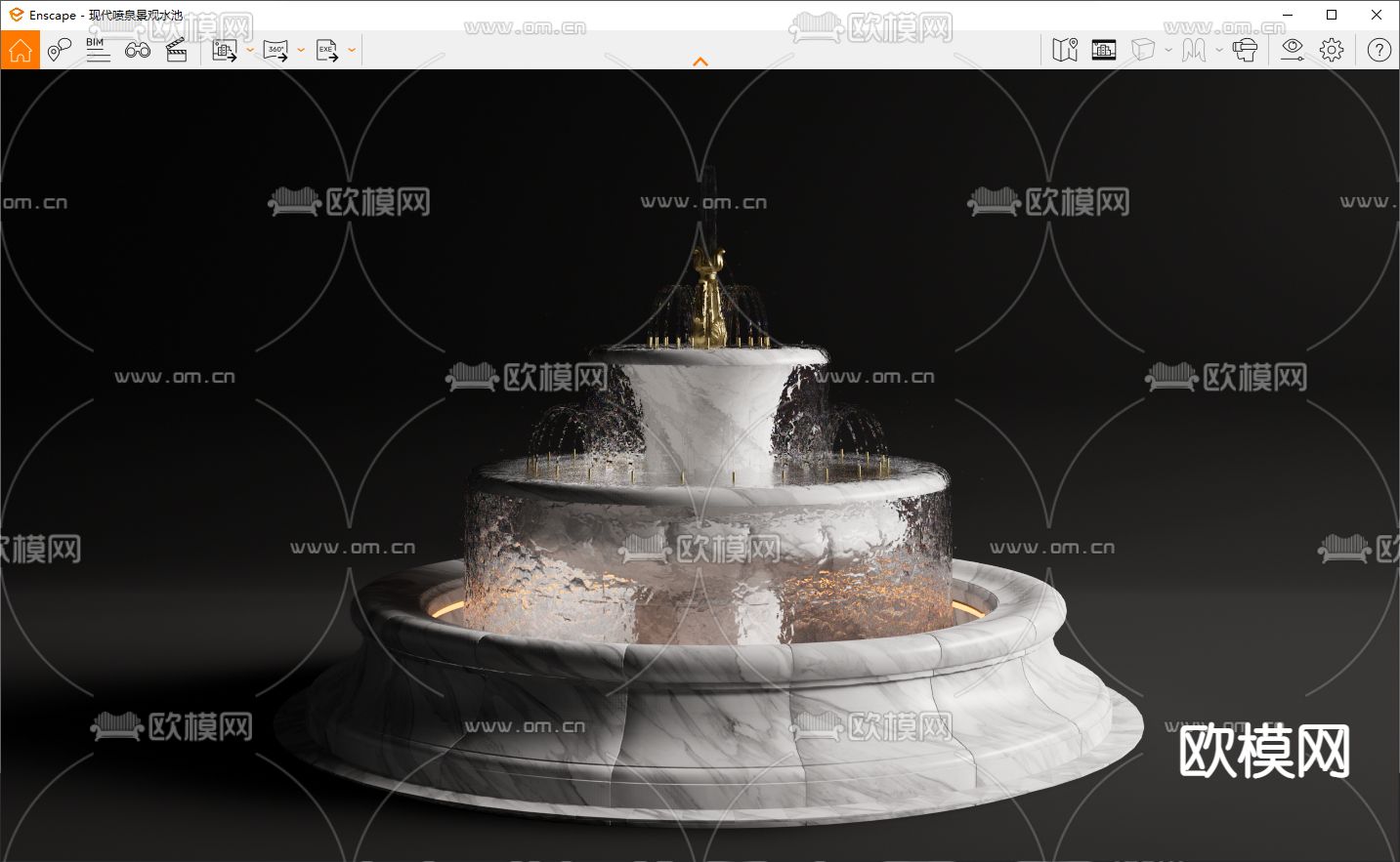 欧式三层喷泉小品su模型下载（渲染图3）