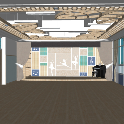  现代健身房瑜伽室su模型 