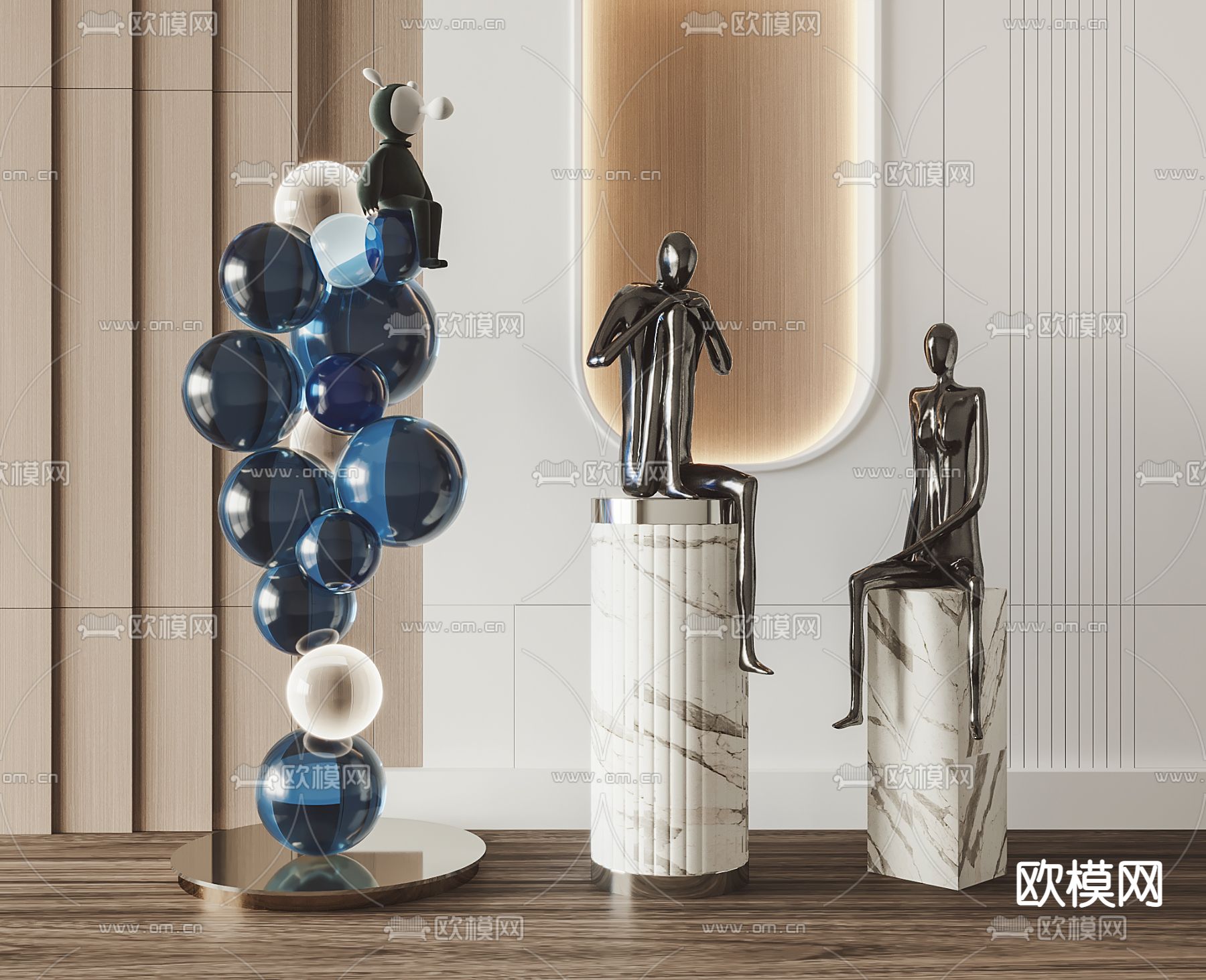 现代深色玻璃抽象人物雕塑3d模型下载