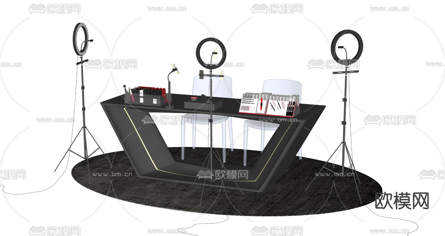 现代直播间桌椅su模型下载（渲染图2）