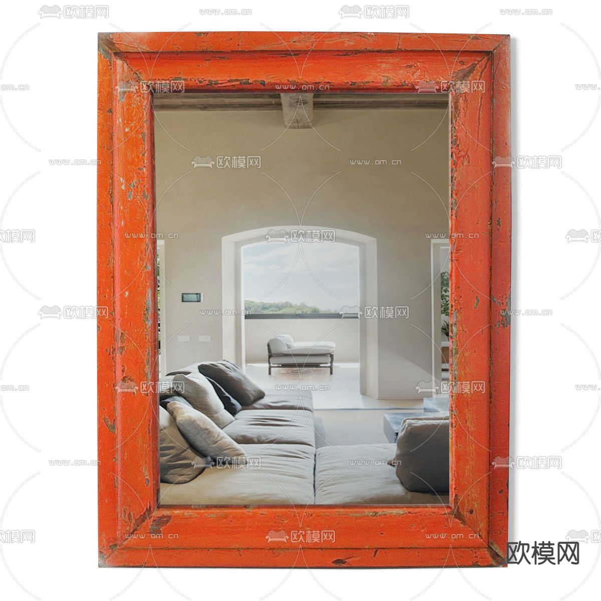 Vintage 工业风装饰镜子3d模型下载（渲染图1）