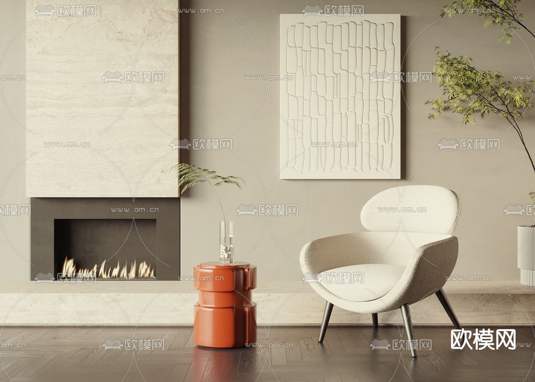 侘寂白色休闲椅3d模型下载