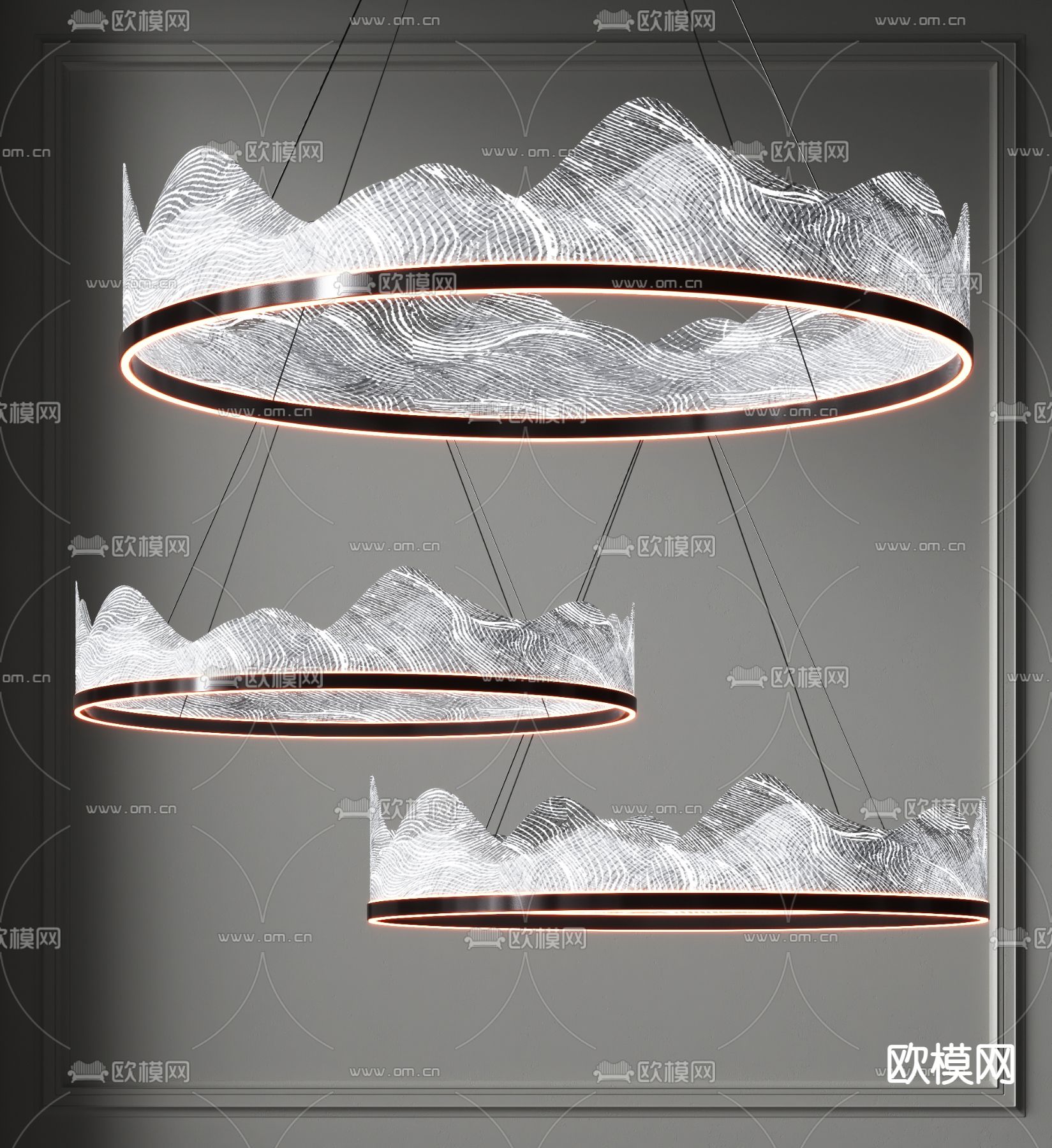 现代轻奢环形起伏山脉吊灯3d模型下载_ID12054767_3dmax免费模型-欧模网