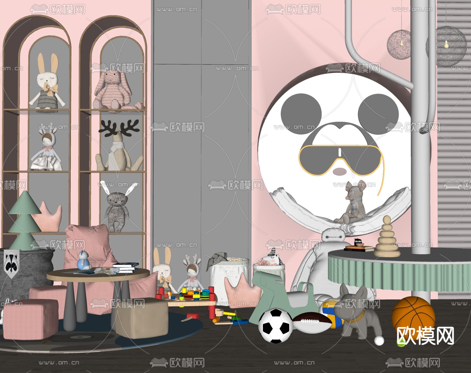 现代儿童布偶玩具su模型下载（渲染图2）