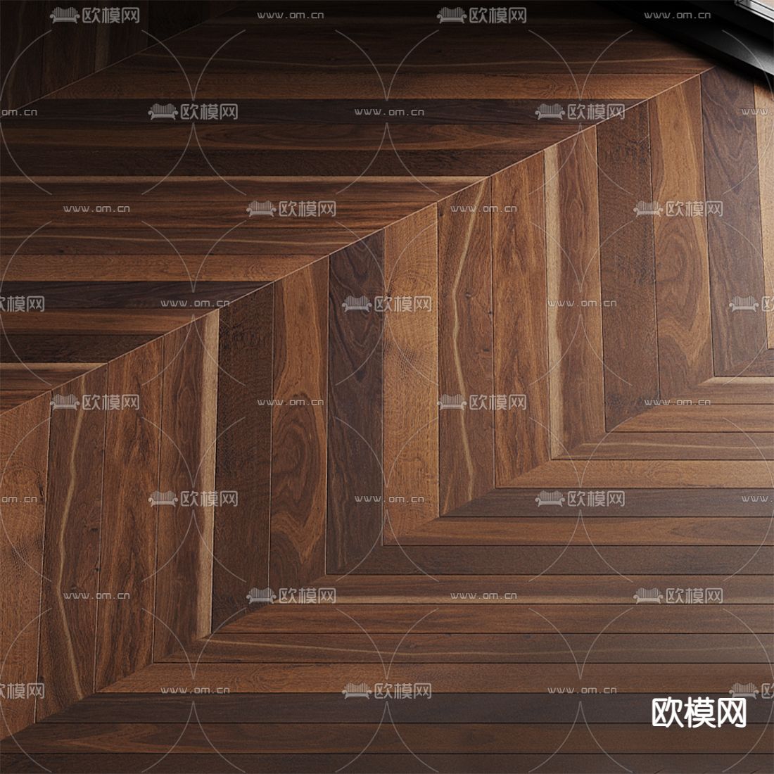 现代人字拼平铺木地板3d模型下载（渲染图4）