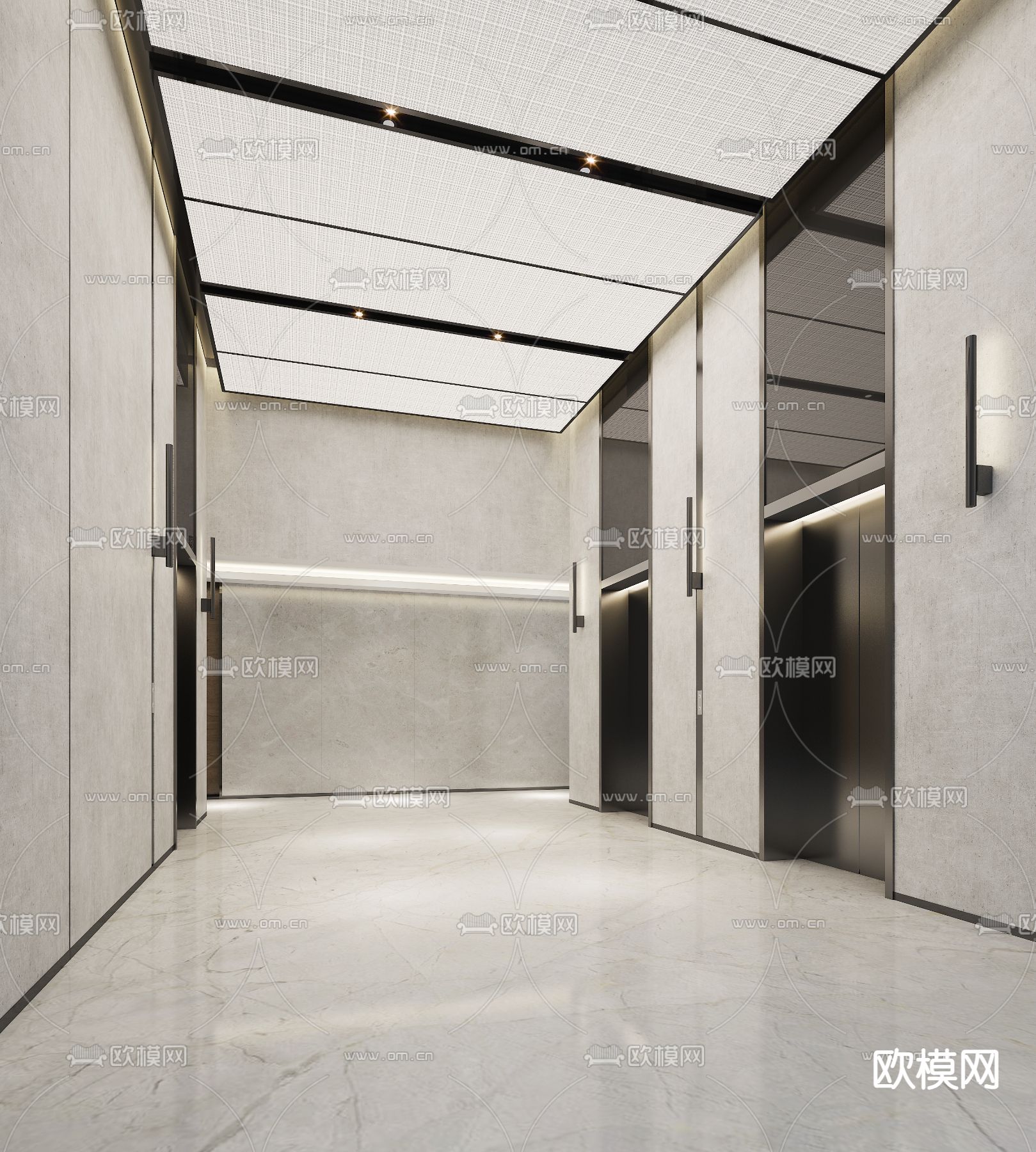 现代电梯厅3d模型下载
