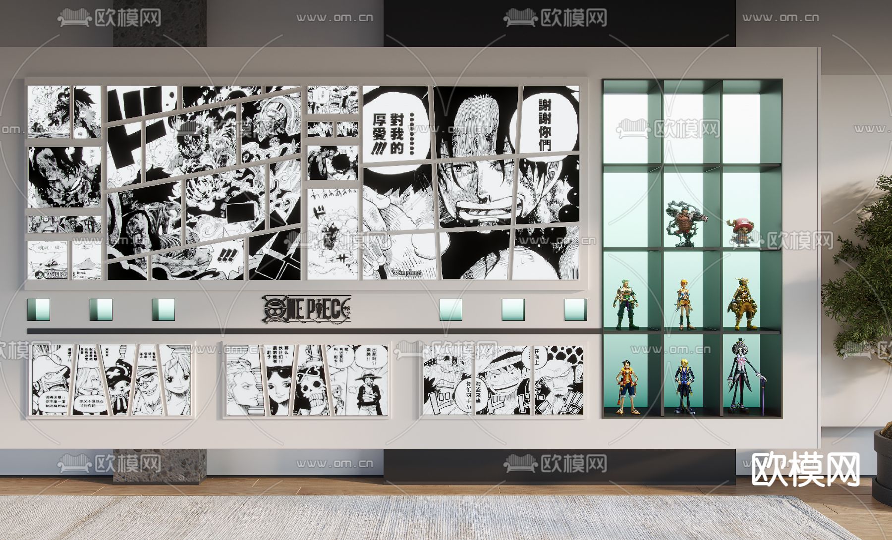 现代海贼王装饰柜背景墙su模型