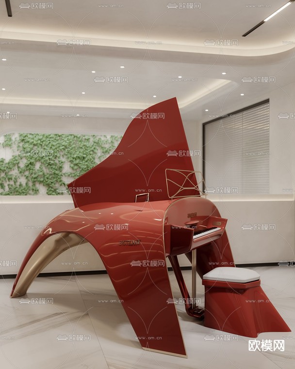 现代过道红色钢琴区3d模型下载_ID12052376_3dmax免费模型-欧模网