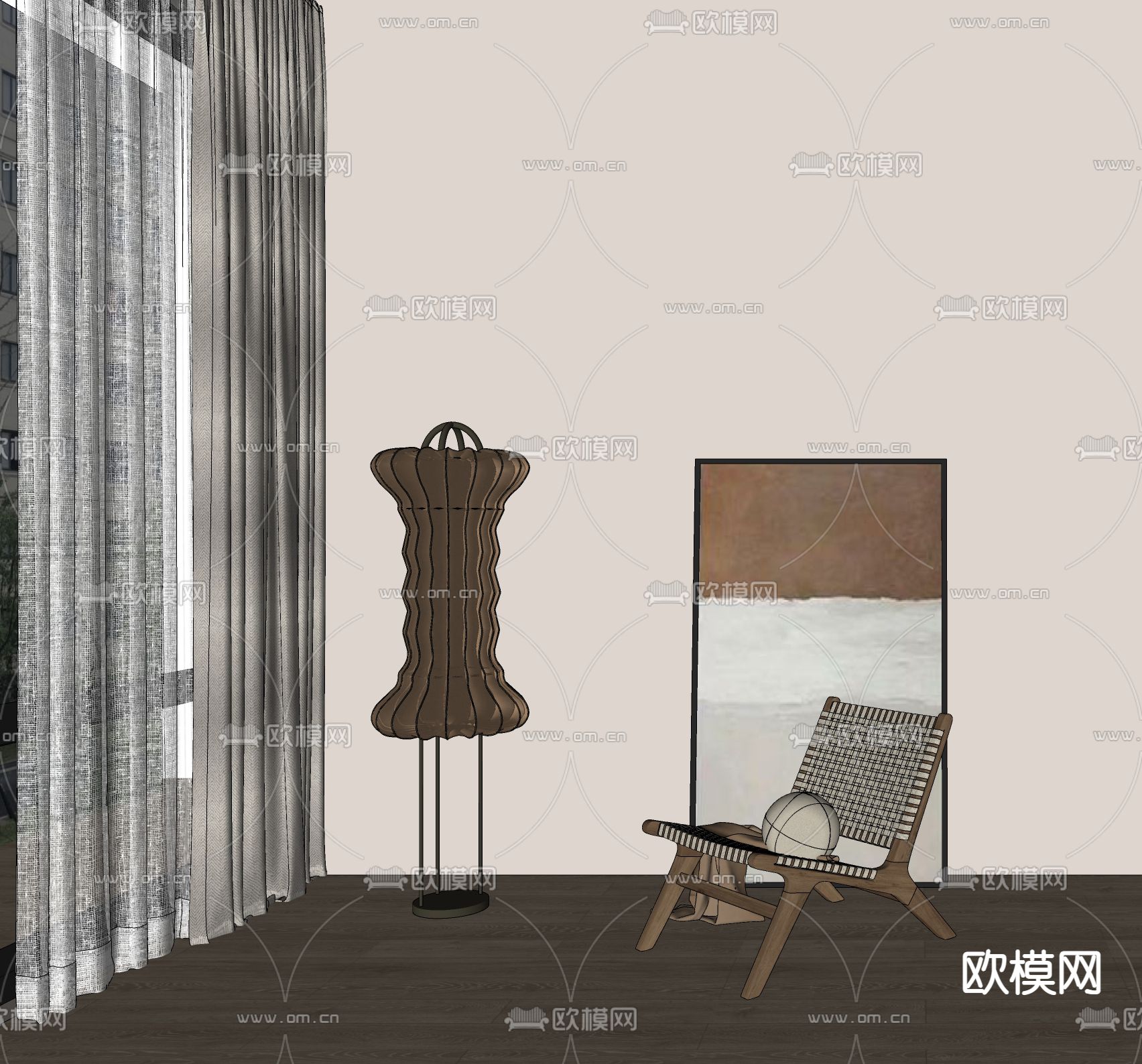 侘寂风灯笼落地灯su模型下载（渲染图3）