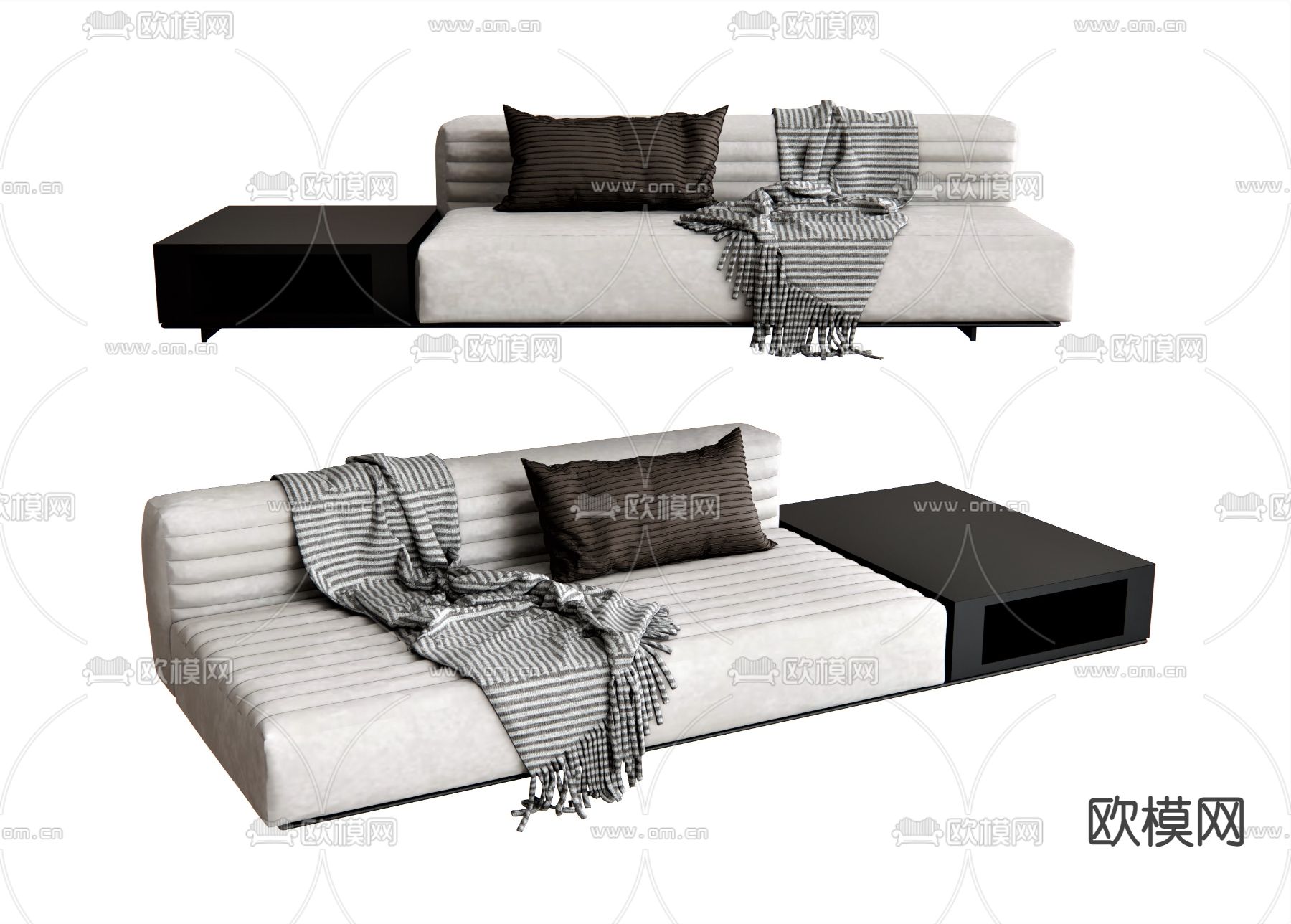 北欧白色布艺沙发贵妃椅su模型下载（渲染图1）