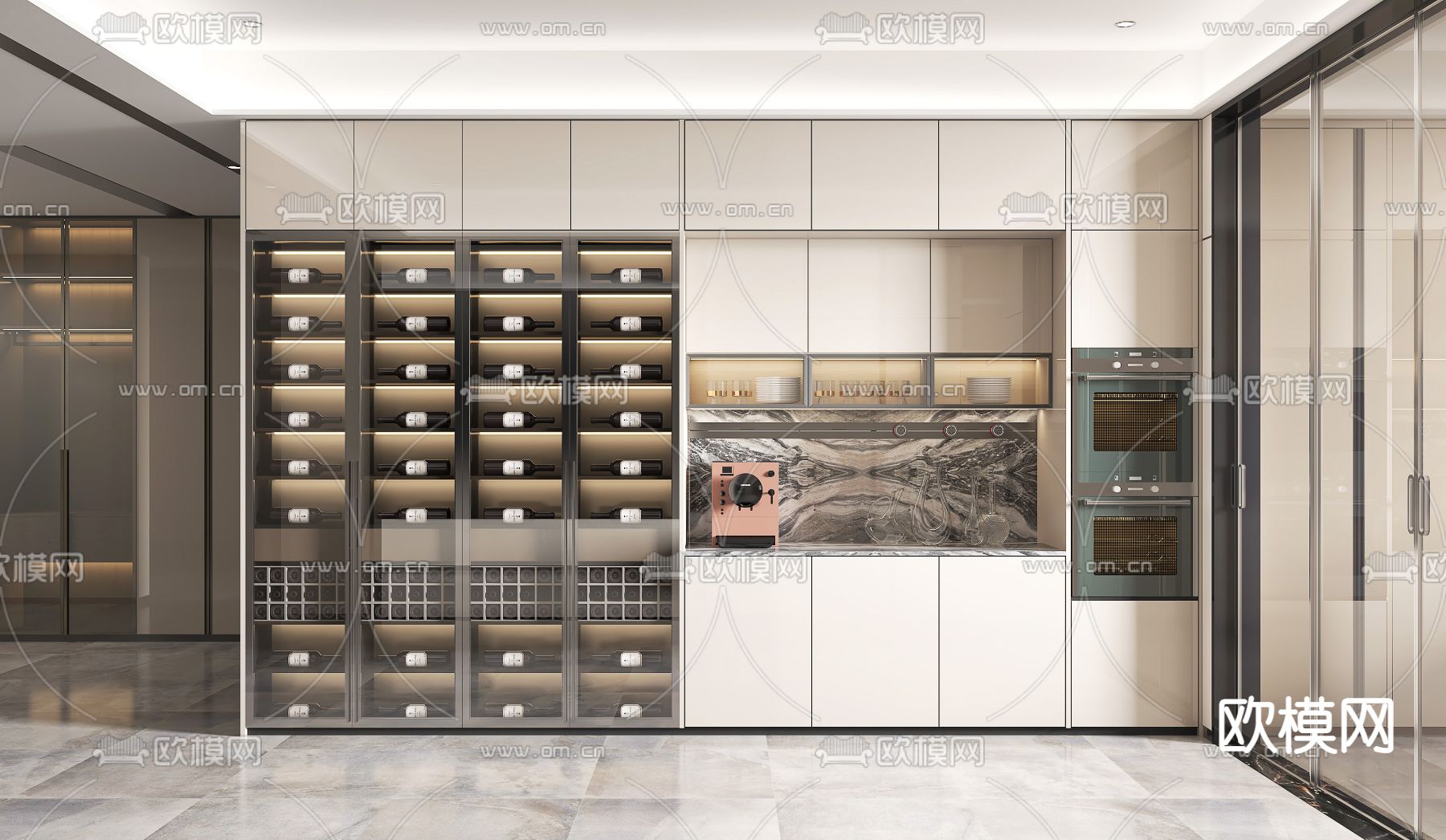 现代陈列酒柜3d模型下载（渲染图1）
