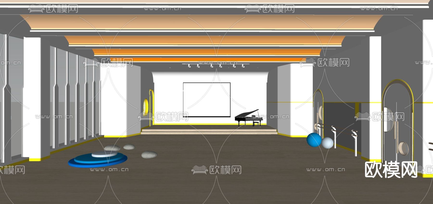 现代健身房瑜伽室su模型下载