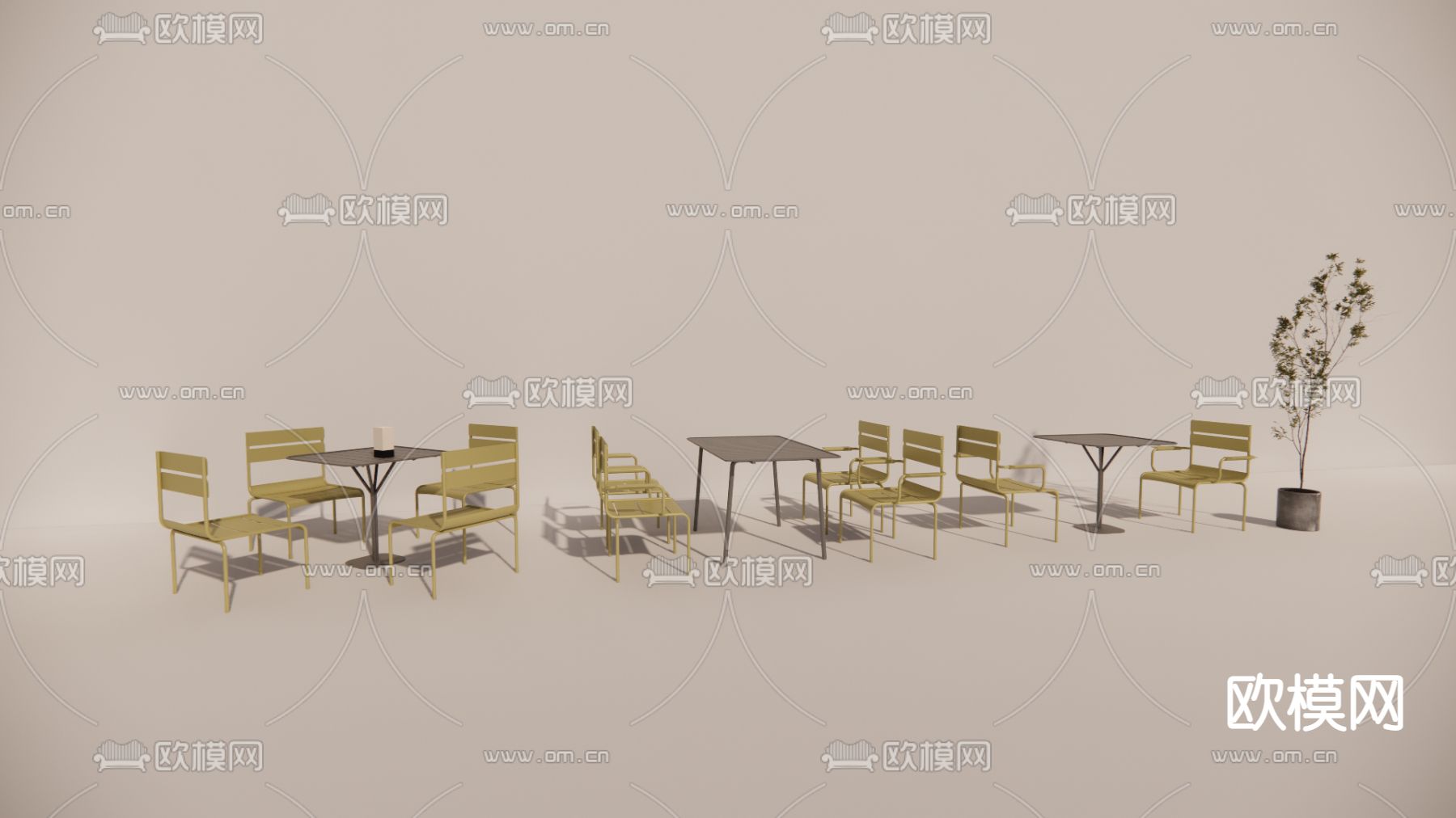 工业风金属户外休闲桌椅su模型下载（渲染图1）