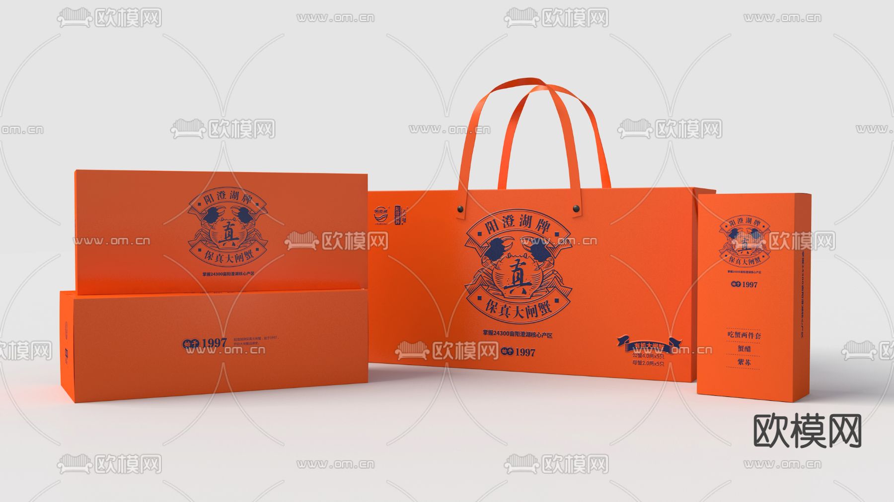 现代大闸蟹礼盒包装3d模型下载