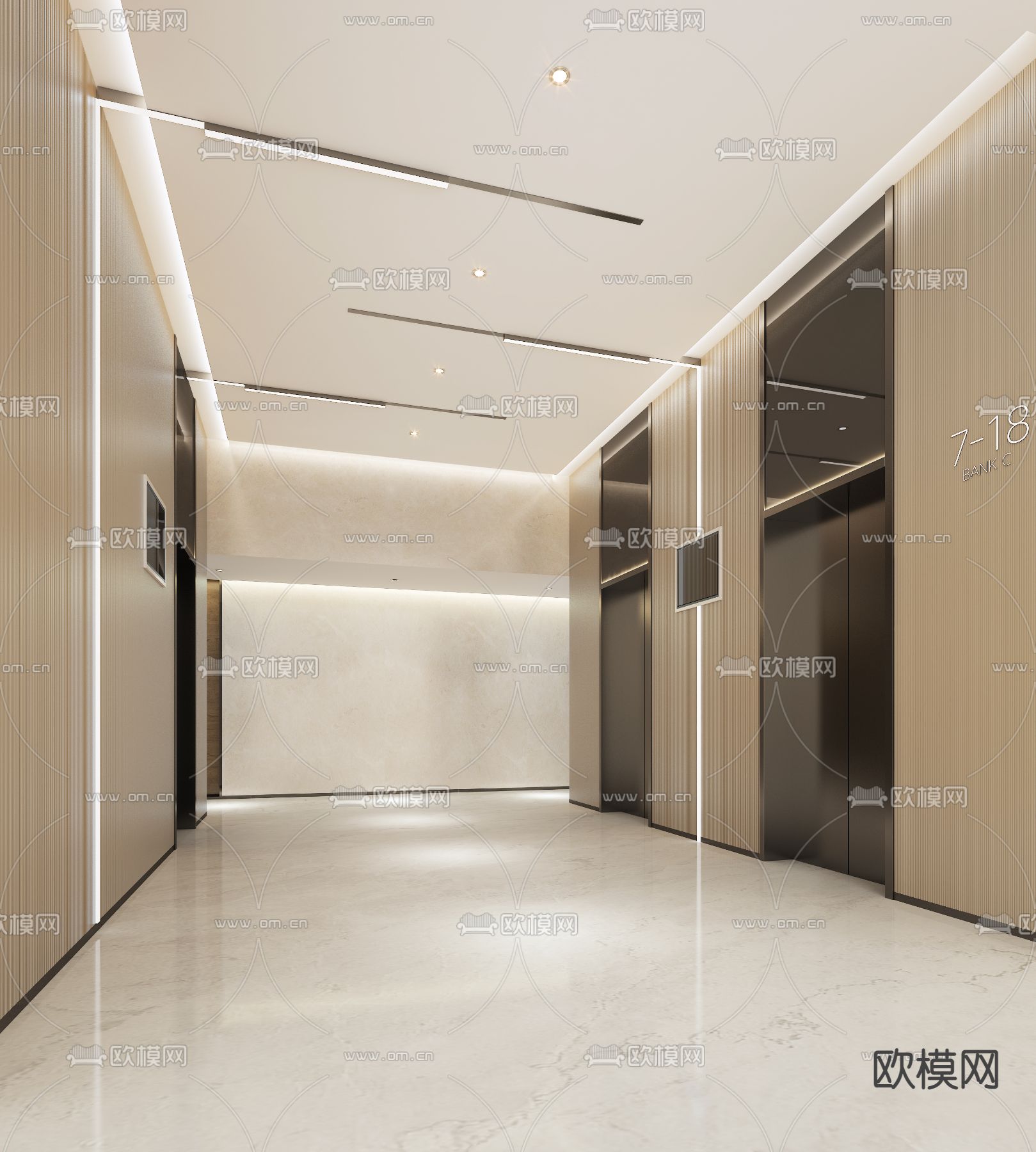 现代电梯厅3d模型下载