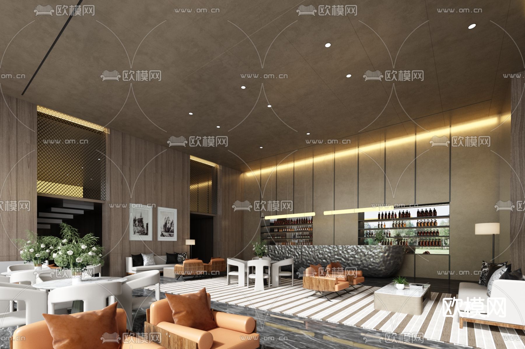 飞视设计 现代售楼处洽谈区3d模型-免费3dmax模型库-欧模网