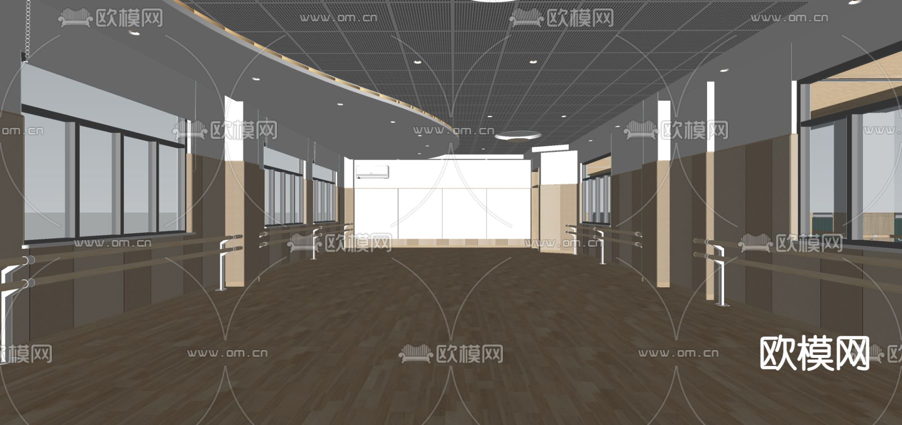 现代健身房瑜伽室su模型下载