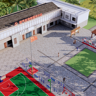  现代党群服务中心su模型 