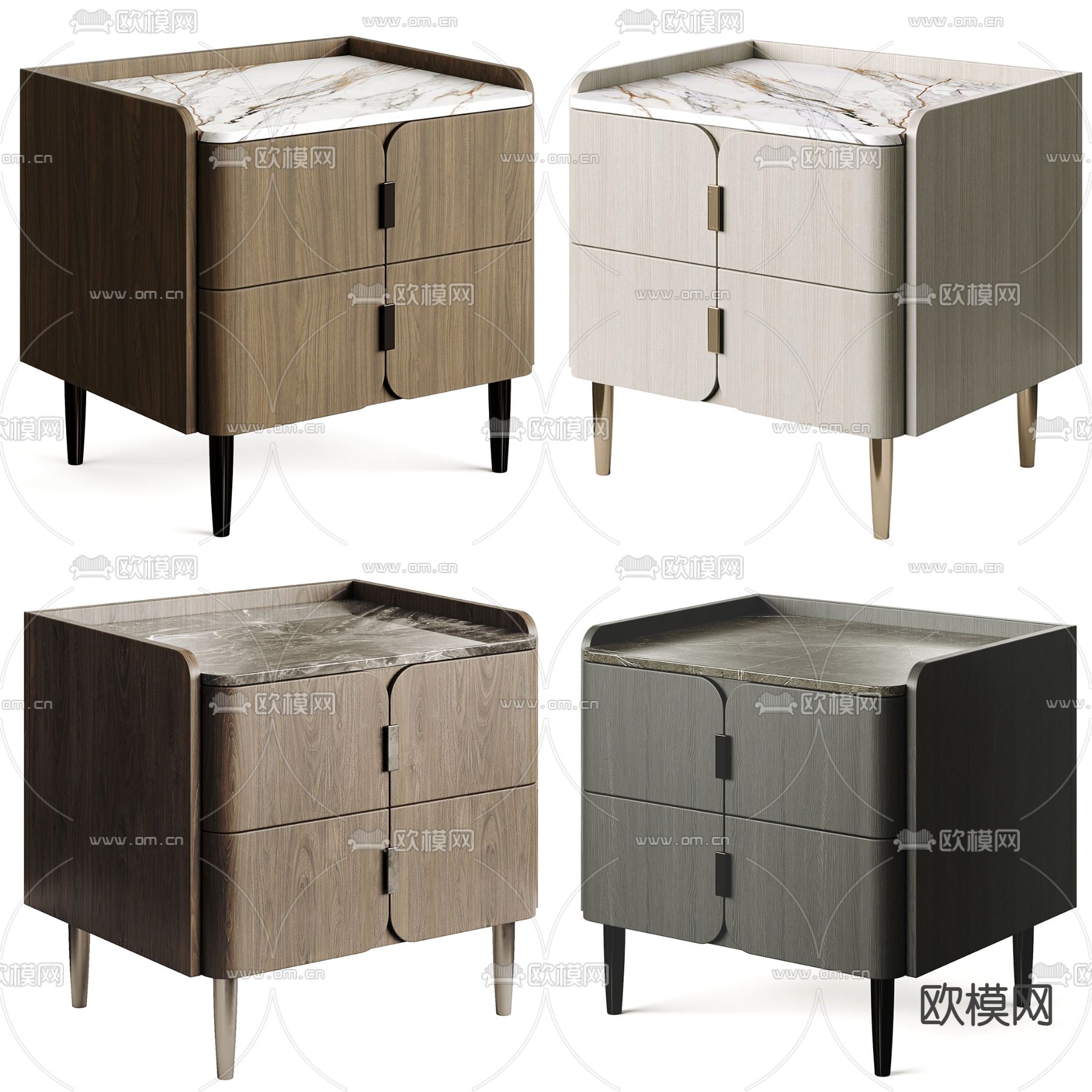 Poliform 现代大理石饰面实木床头柜3d模型下载（渲染图1）