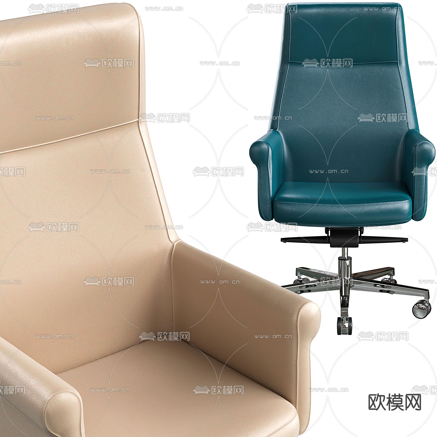 现代皮革办公椅3d模型下载（渲染图1）