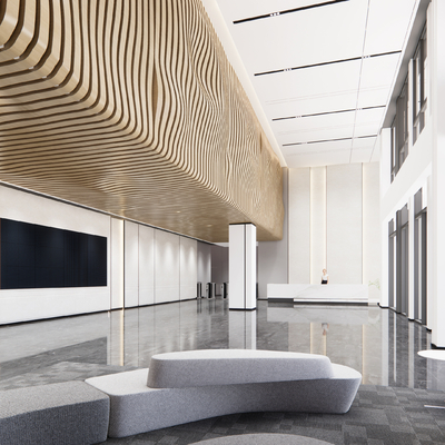  现代办公楼商务大堂su模型 