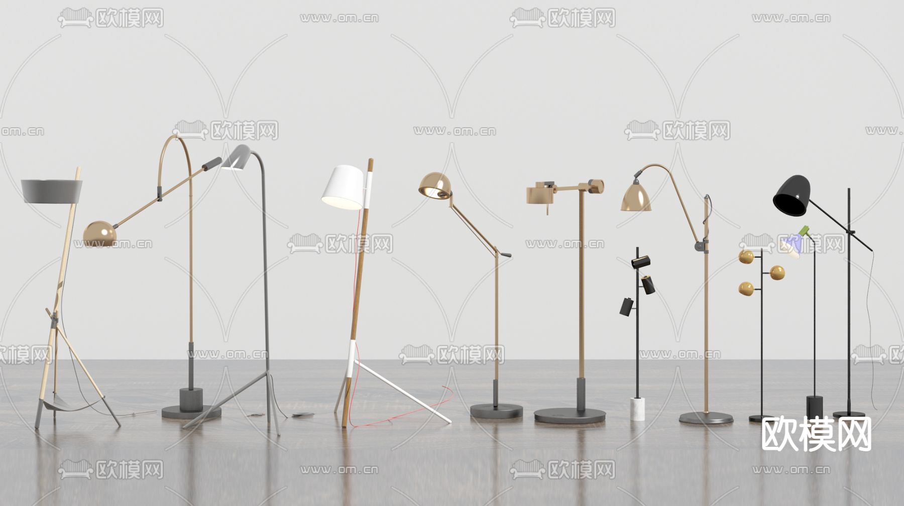 现代金属落地灯组合3d模型下载