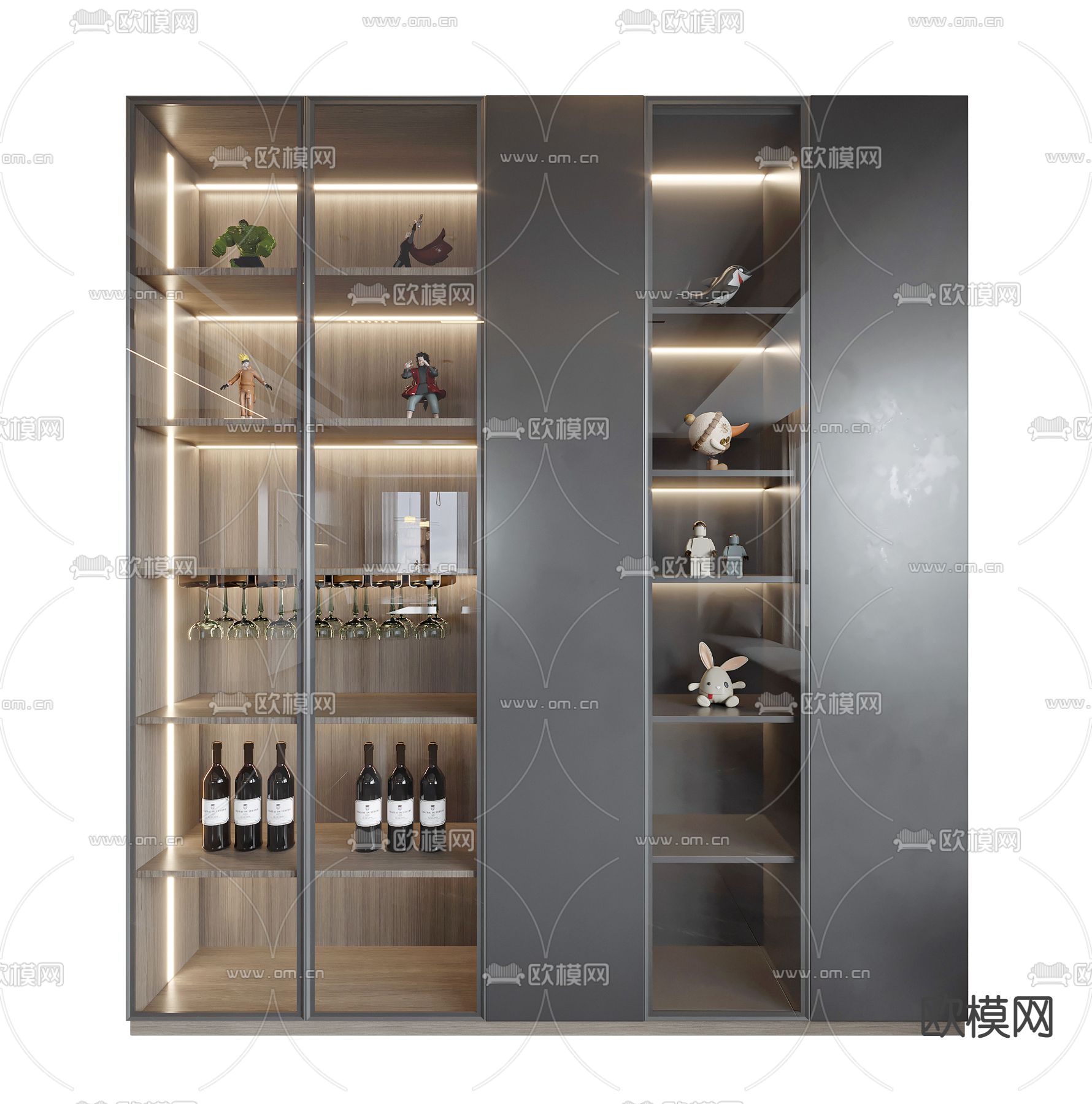 现代玻璃门黑色装饰柜su模型