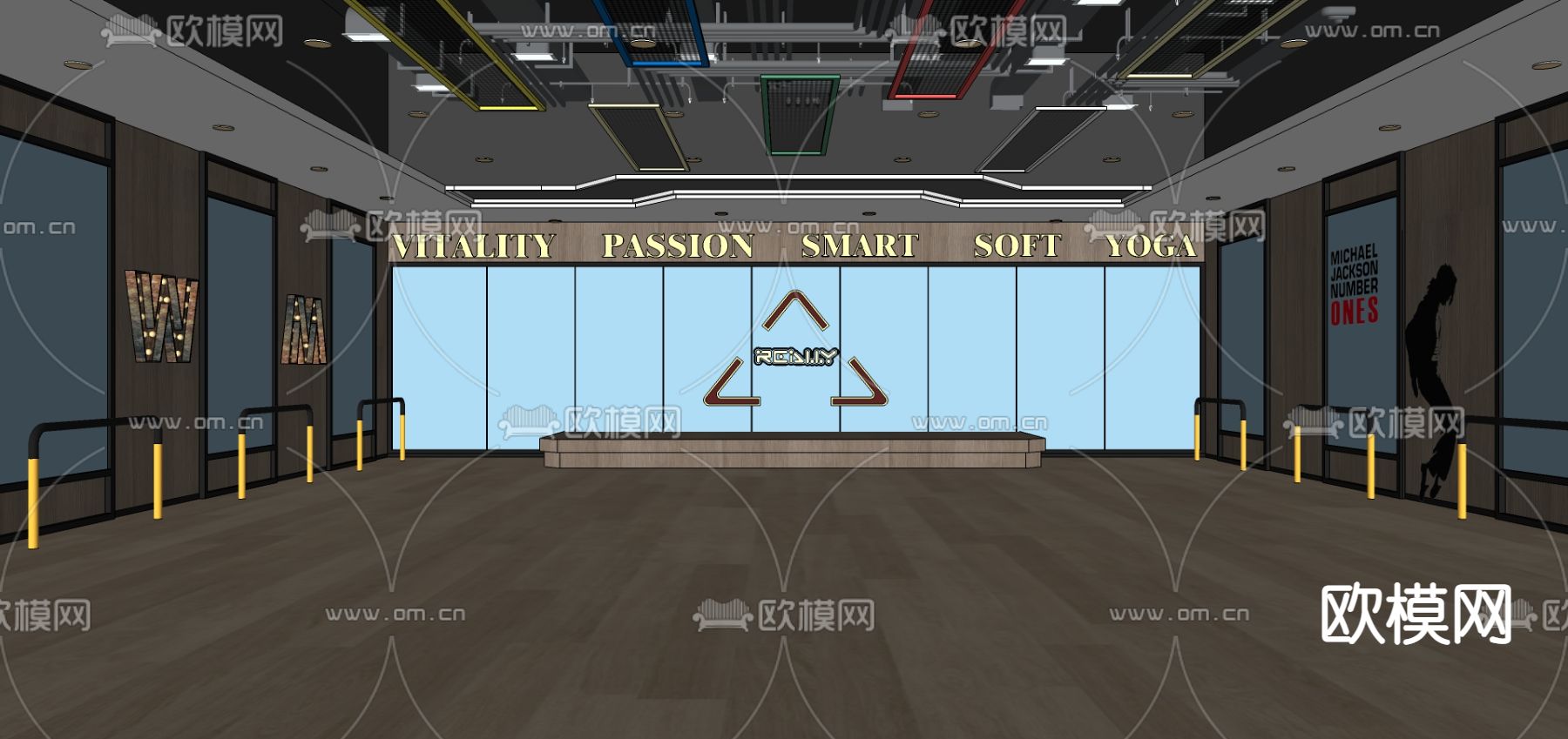 现代健身房瑜伽室su模型下载