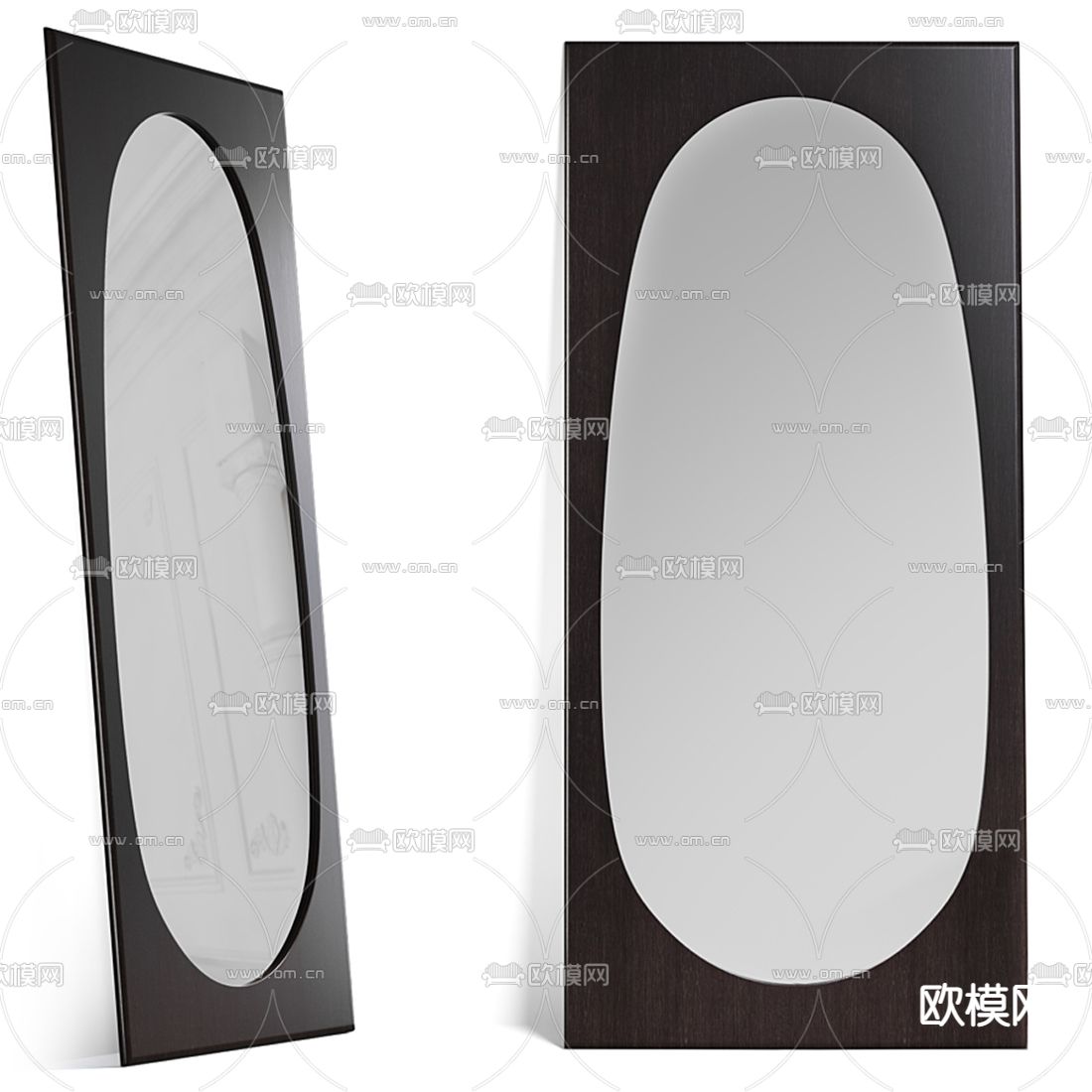 现代实木包边落地全身镜3d模型下载（渲染图1）