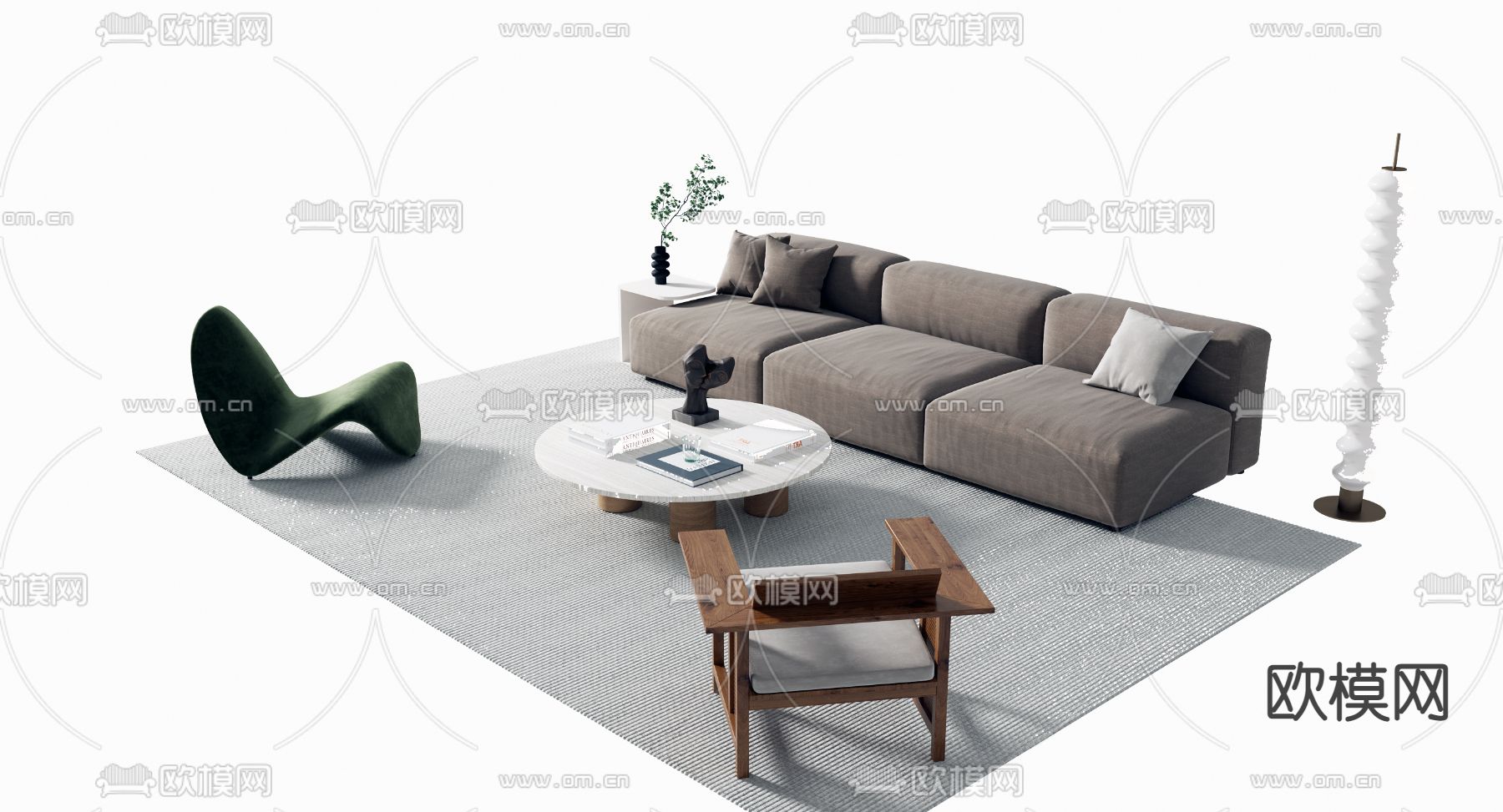 现代沙发茶几组合3d模型下载_ID12052953_3dmax免费模型-欧模网