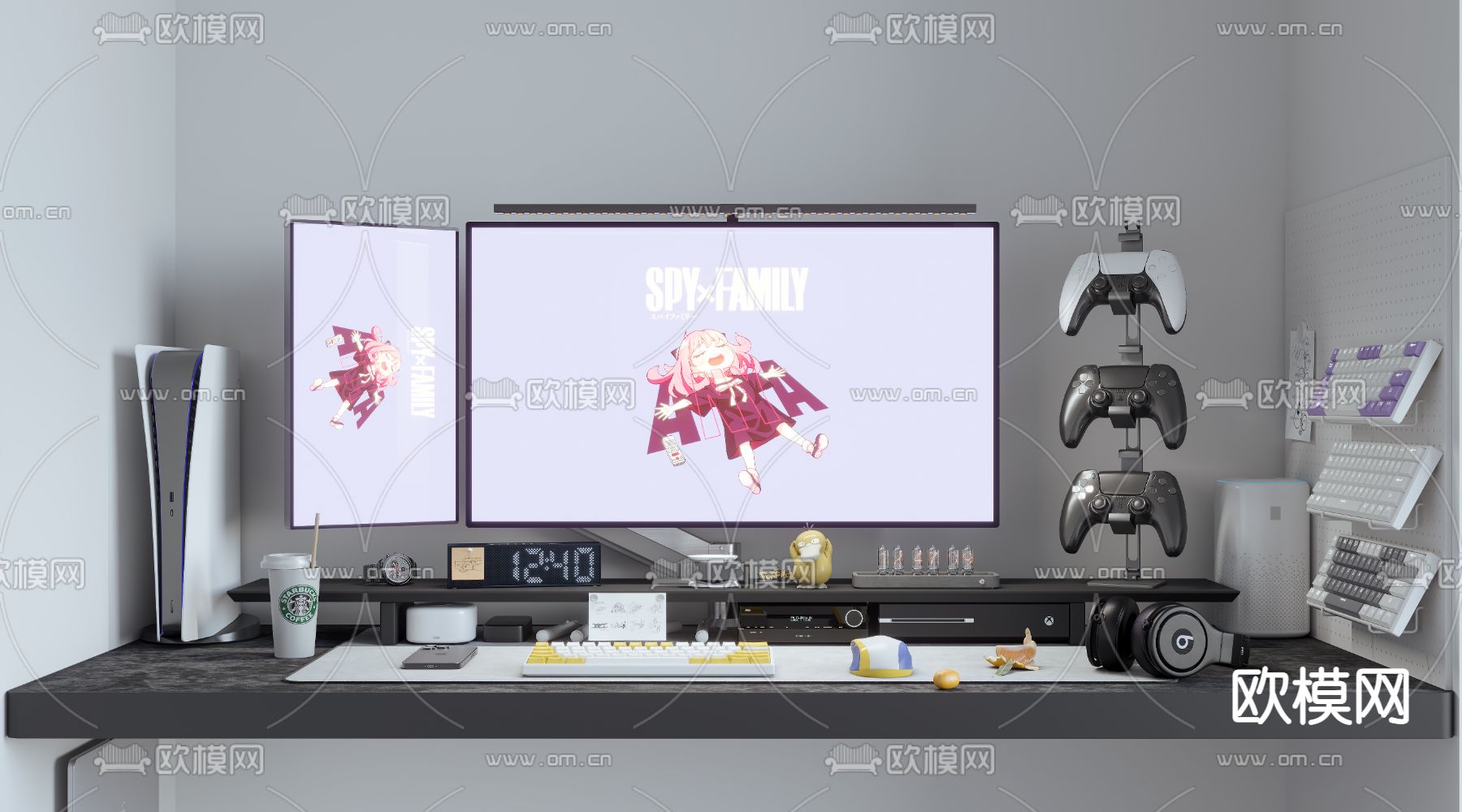 电脑显示屏索尼PS5手柄支架su模型下载（渲染图1）