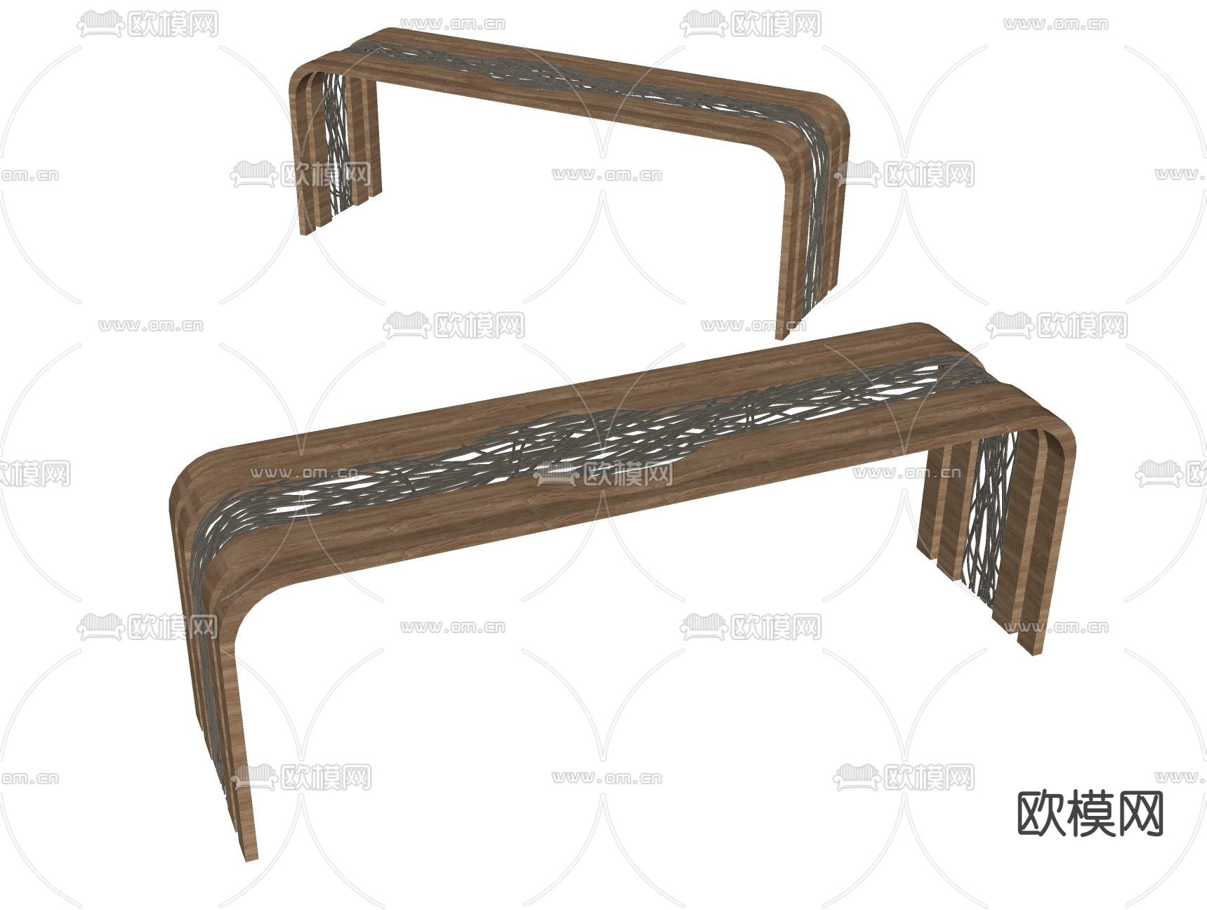 自然风实木创意床尾凳su模型下载（渲染图2）