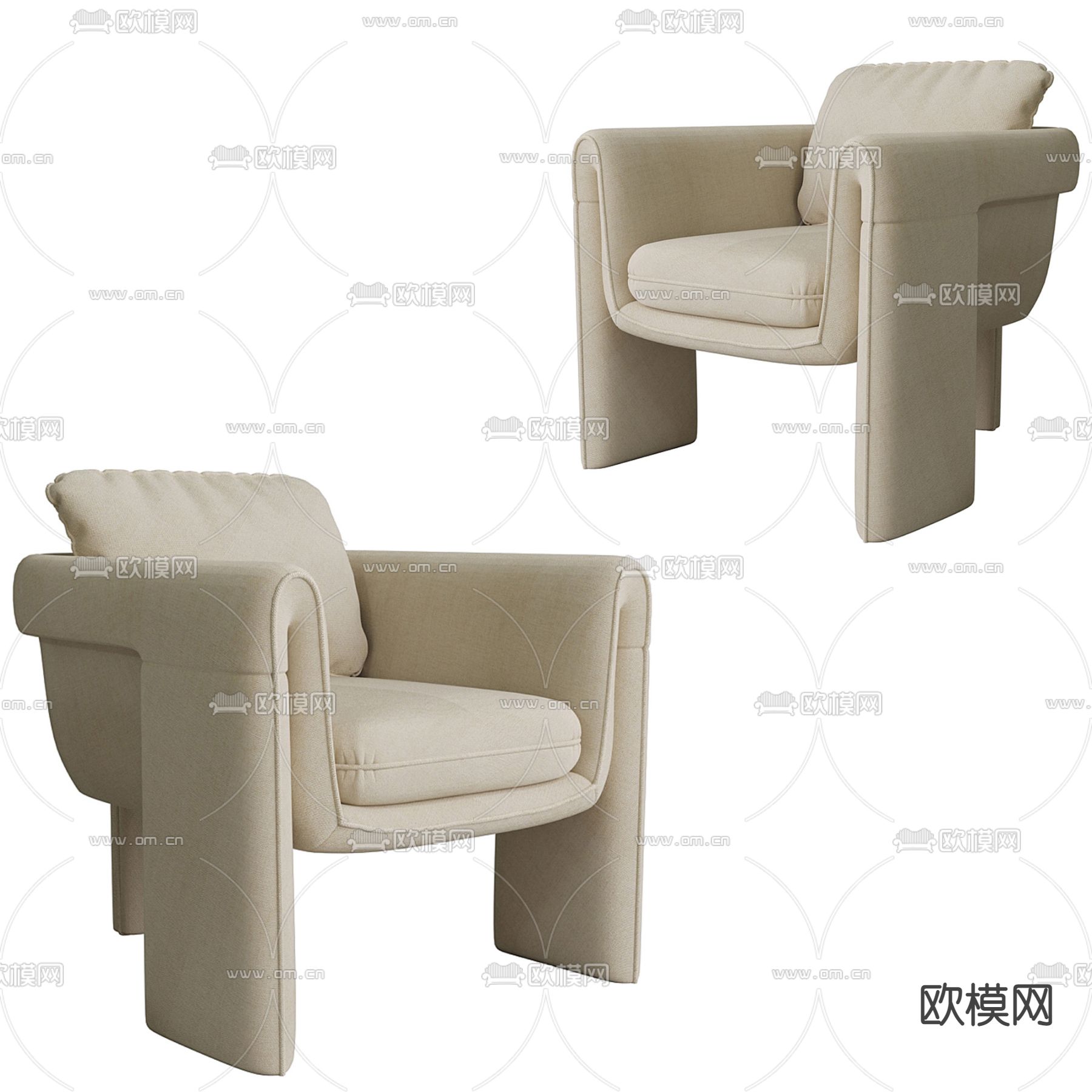 侘寂布艺沙发3d模型下载