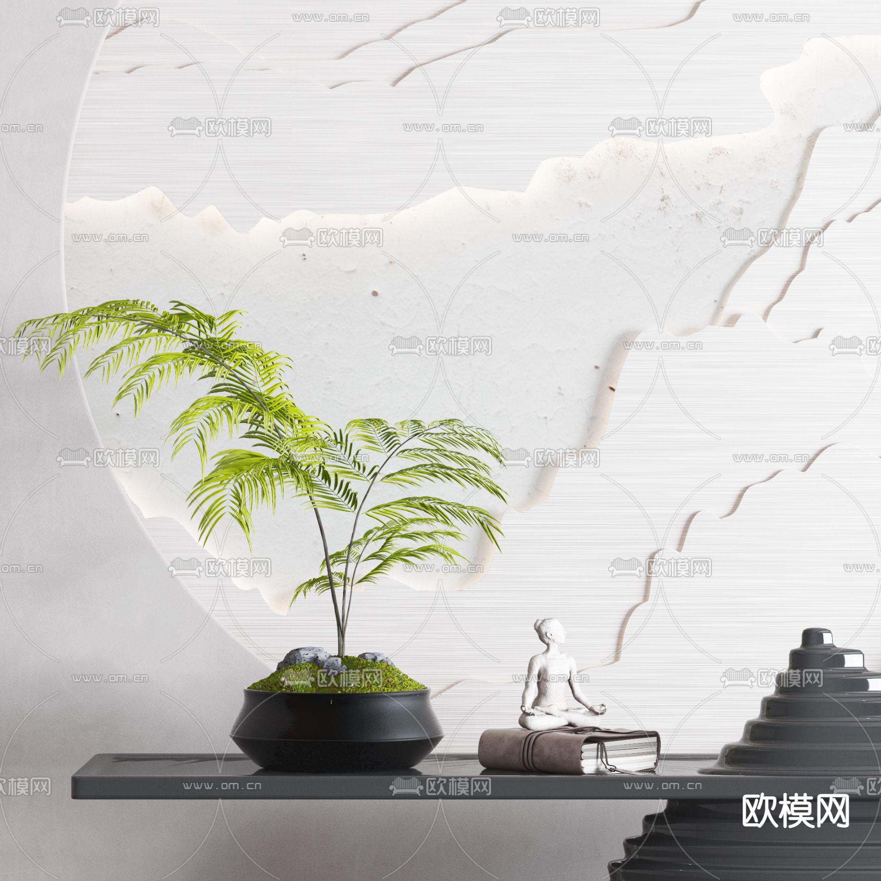 新中式禅意绿植盆栽3d模型下载_ID12055395_3dmax免费模型-欧模网
