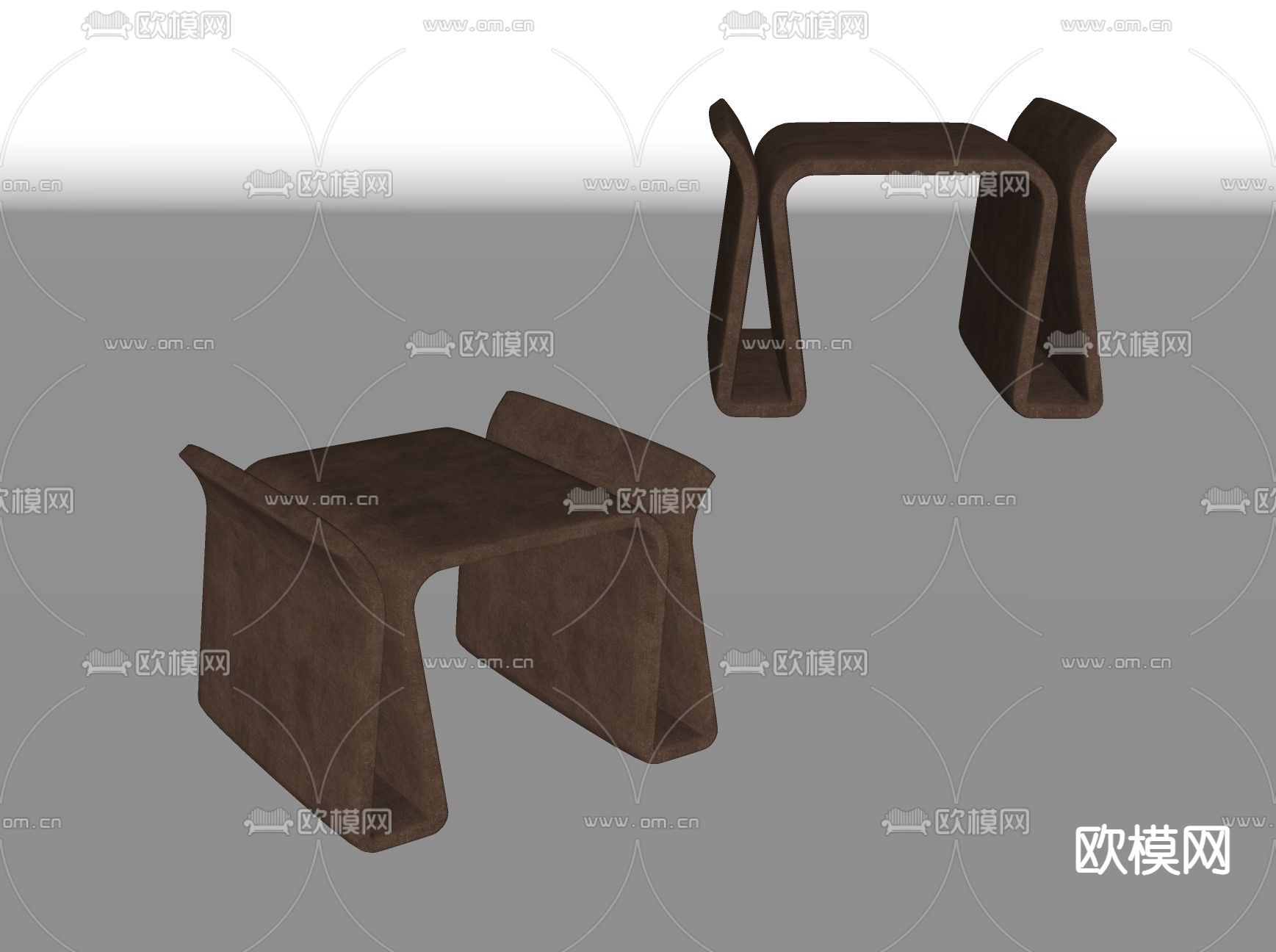 北欧异形棕色凳子su模型下载（渲染图2）