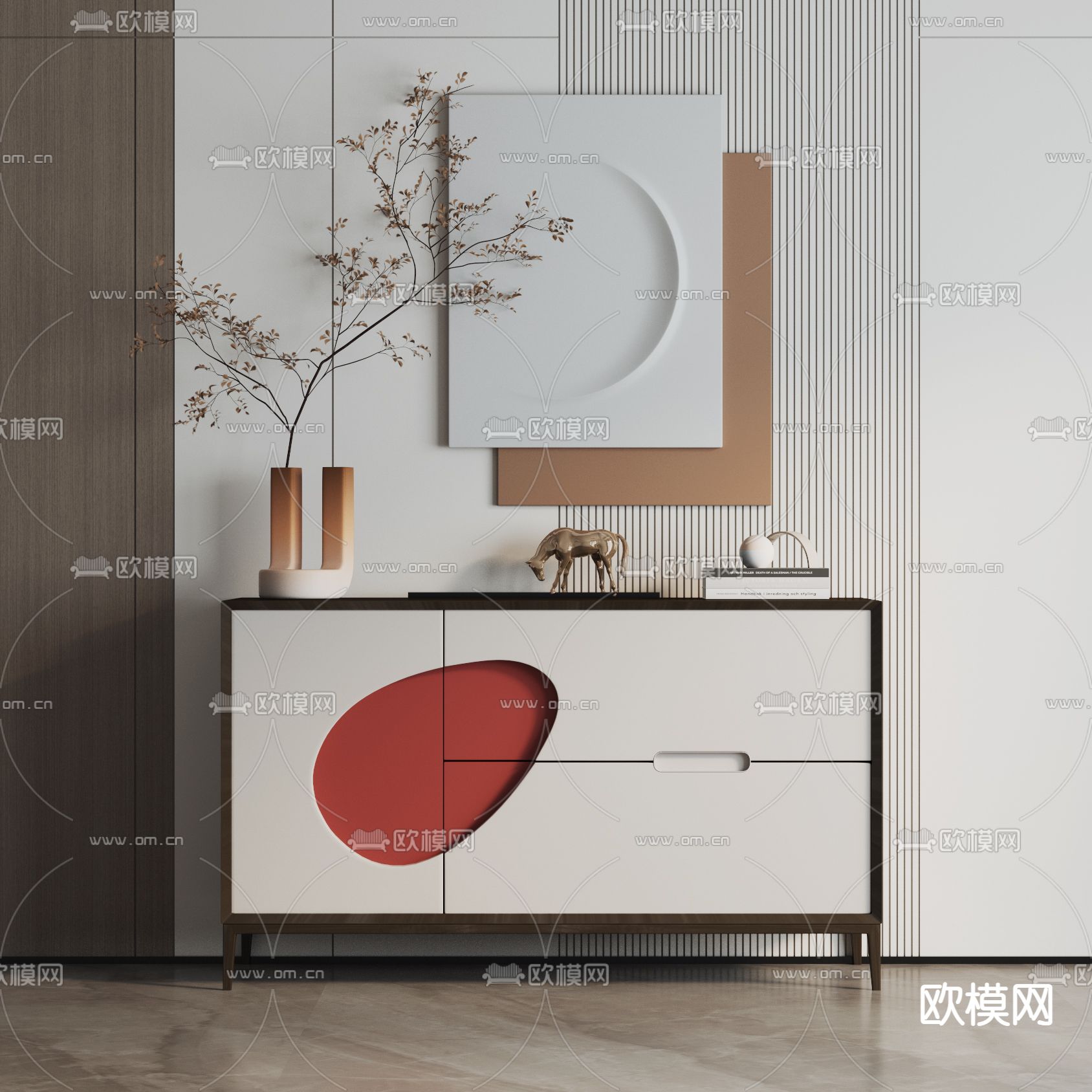 现代轻奢边柜3d模型