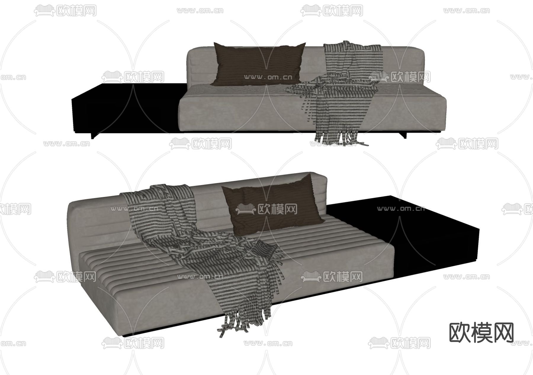 北欧白色布艺沙发贵妃椅su模型下载（渲染图2）