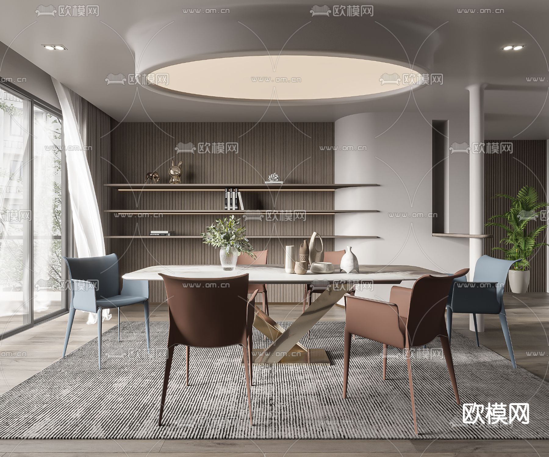 现代简约大理石餐桌椅3d模型下载