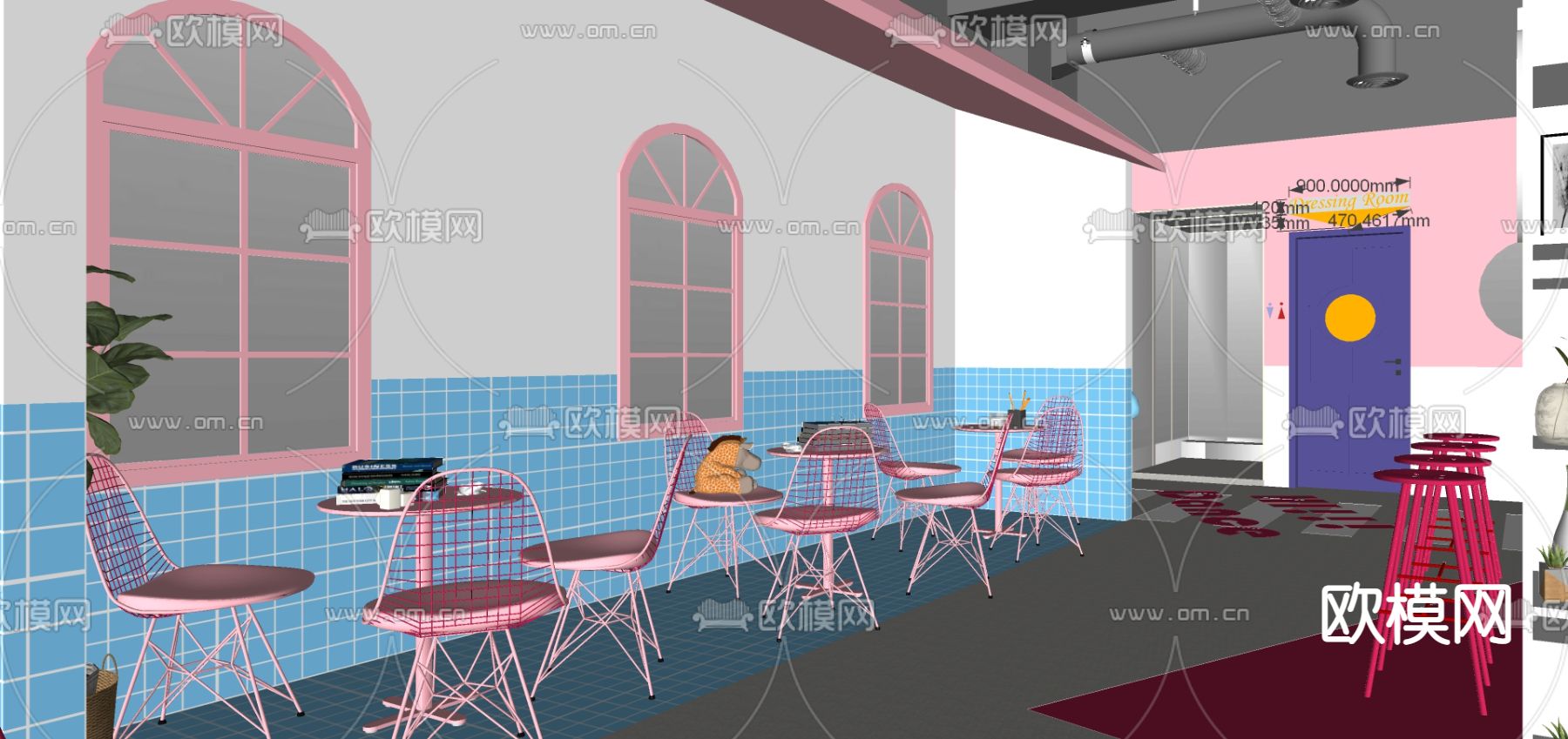 现代健身房瑜伽室su模型下载（渲染图2）