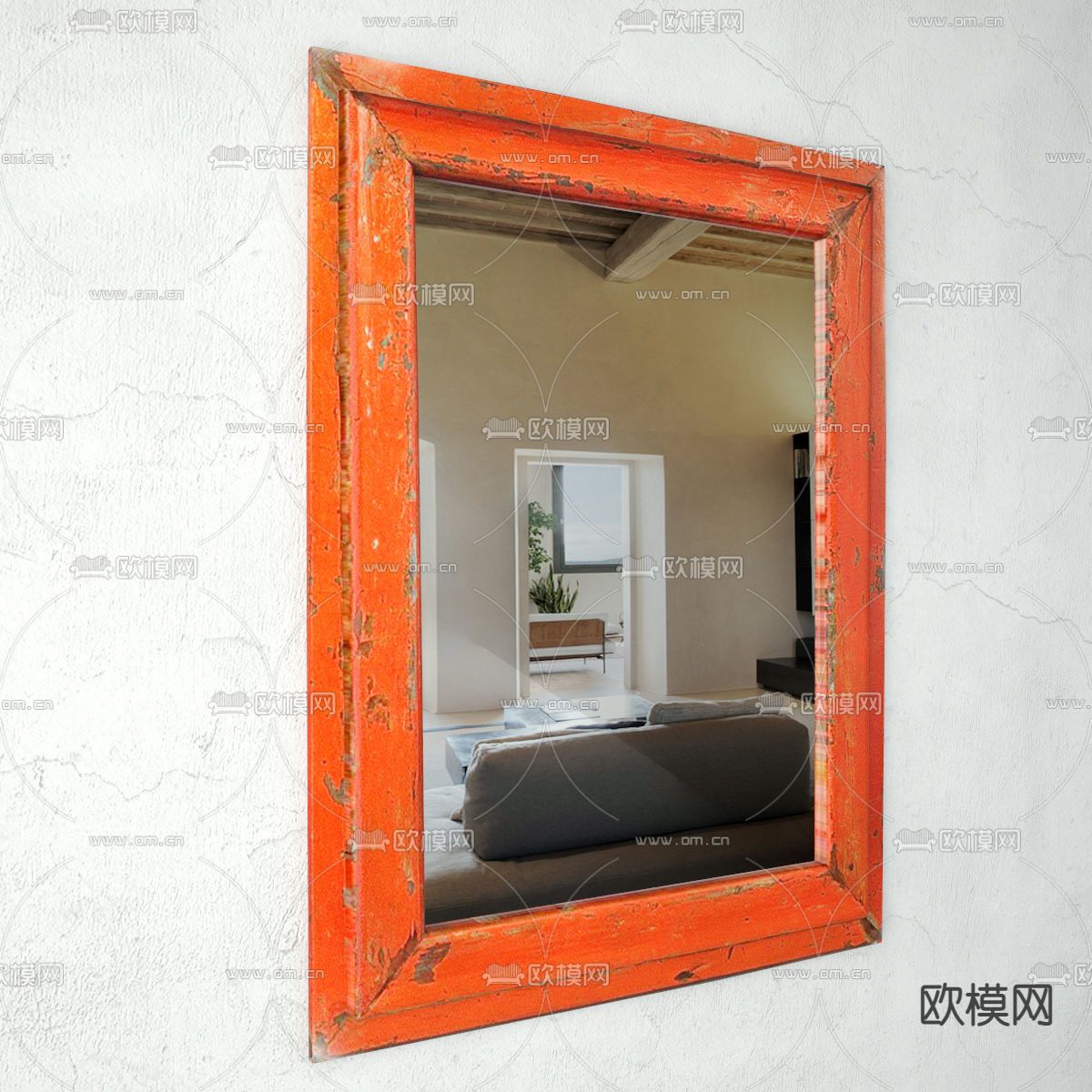 Vintage 工业风装饰镜子3d模型下载（渲染图2）